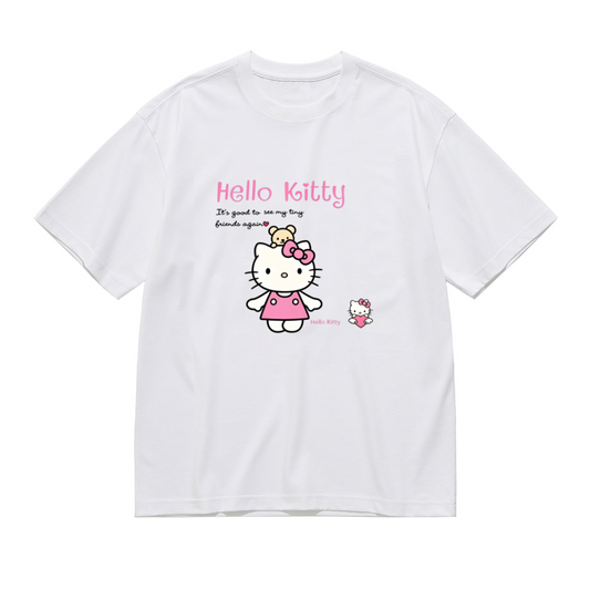 Sweet Hello Kitty & Tiny Friends Print Plus?Size White Women Casual Tee