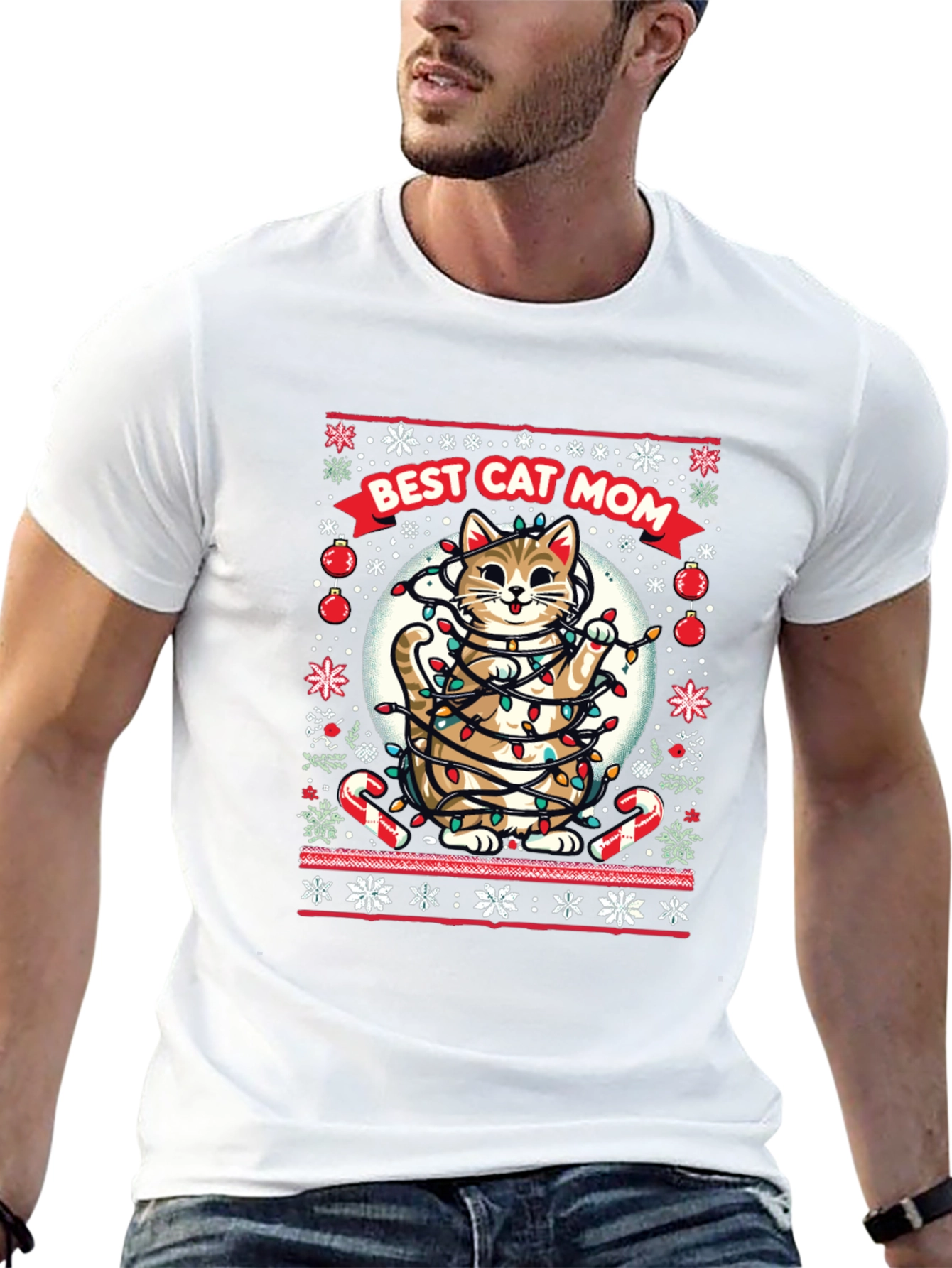 Best Cat Mom Ugly Christmas T-Shirt