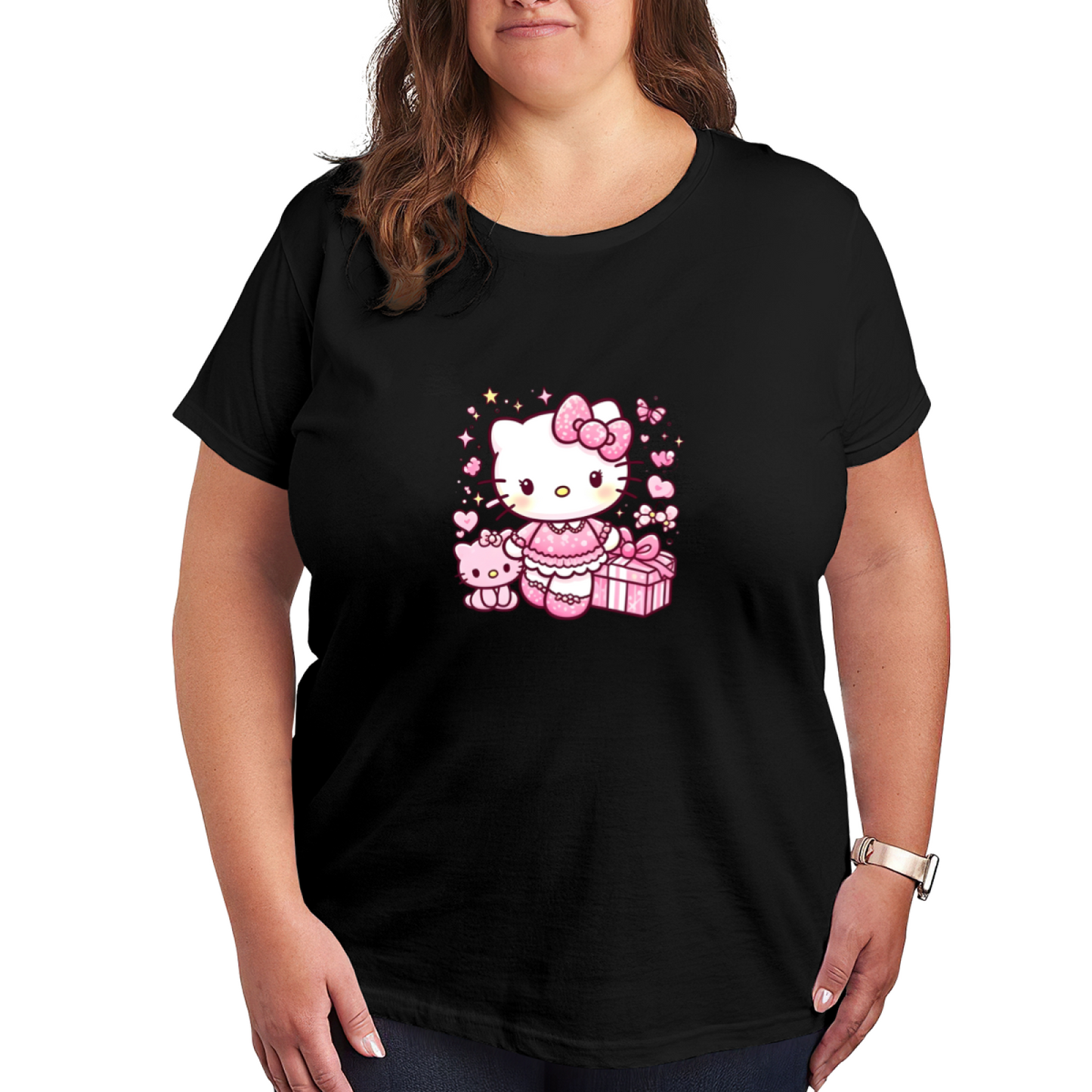 Gift?Box Theme Sweet Hello Kitty Plus?Size Women Tee