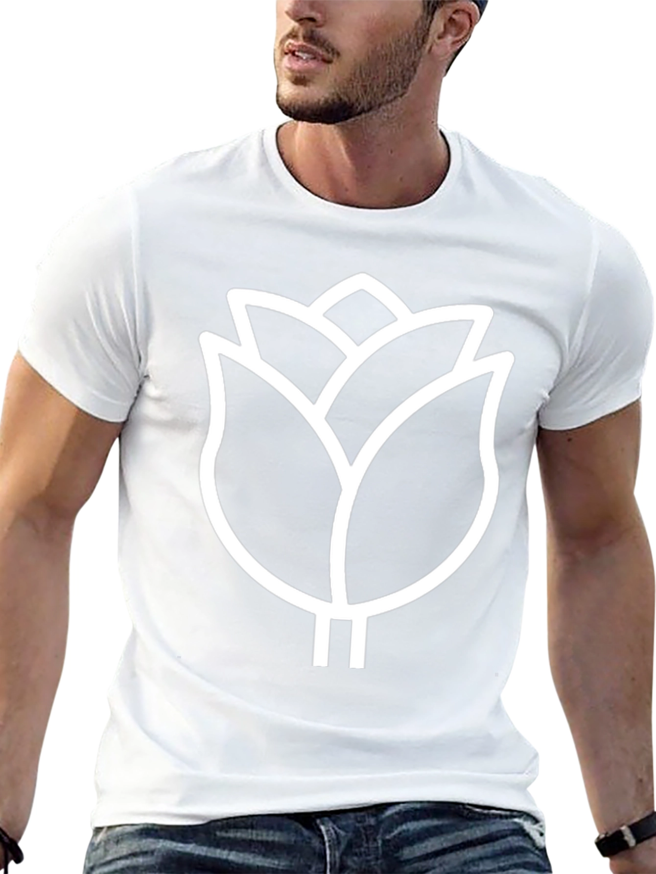 Modern Black T-Shirt with White Floral Design