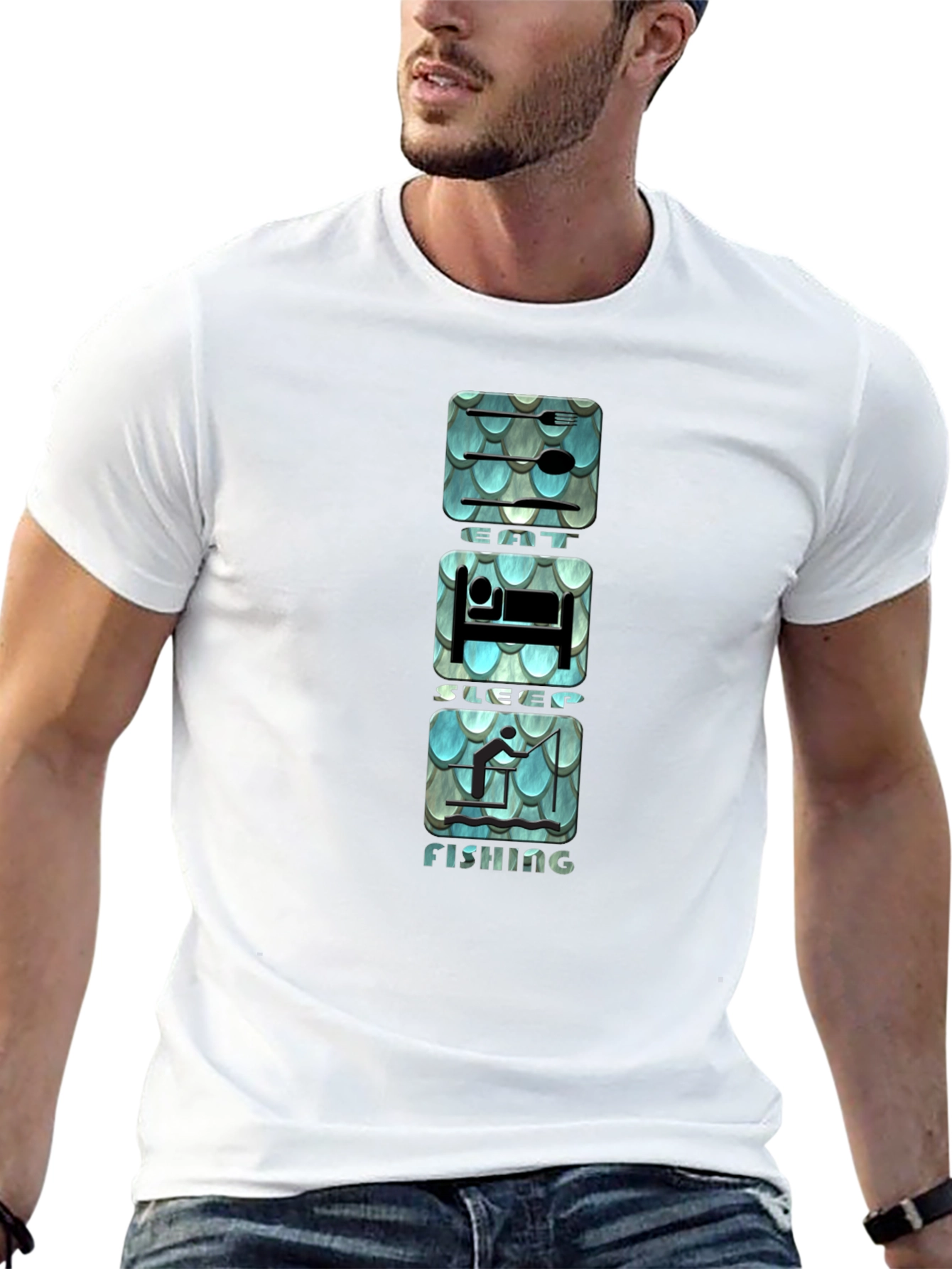 Eat Sleep Fishing Graphic Tee - Black Cotton T-Shirt