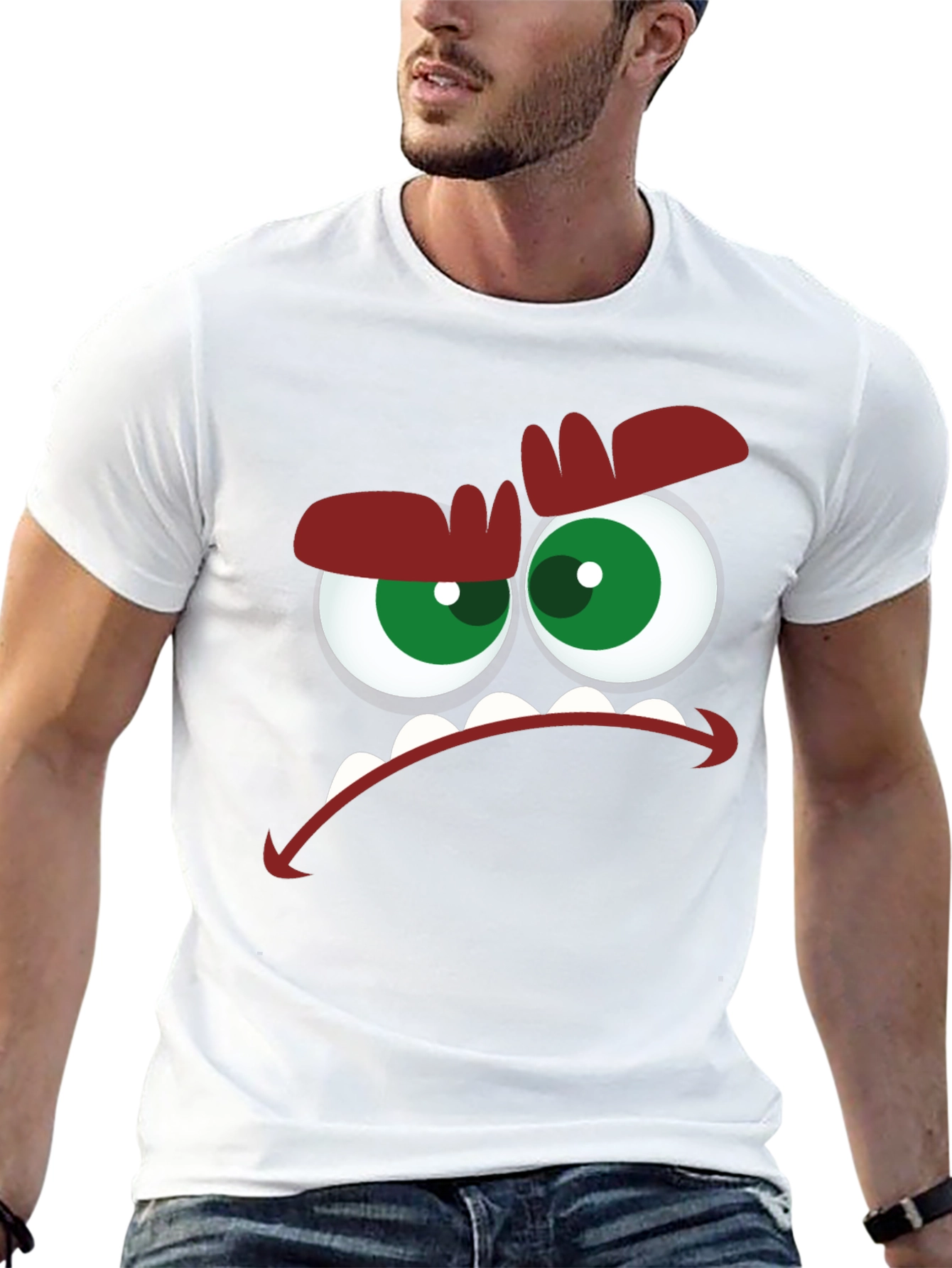 Angry Cartoon Face Graphic Black T-Shirt