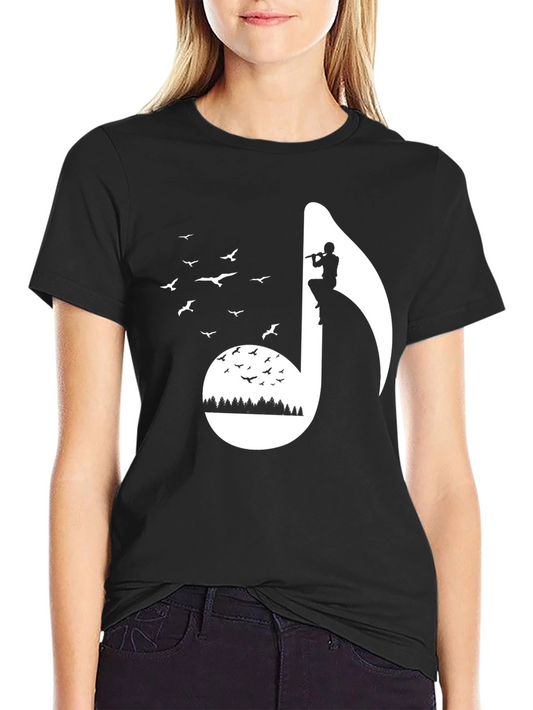 Musical Note Graphic Tee - Nature Inspired Flute Player