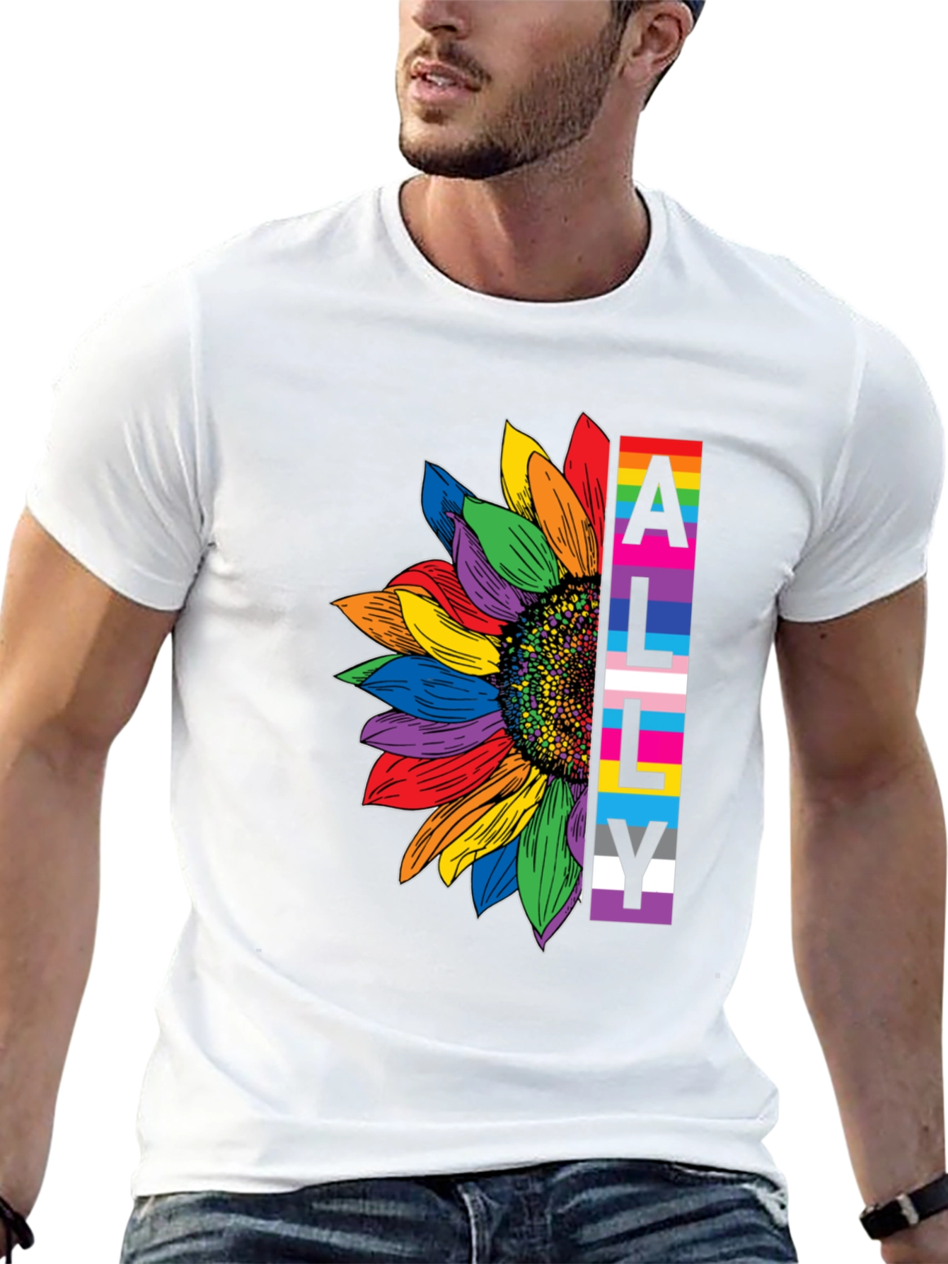 LGBTQ Ally Sunflower Graphic Tee - Black Cotton Blend