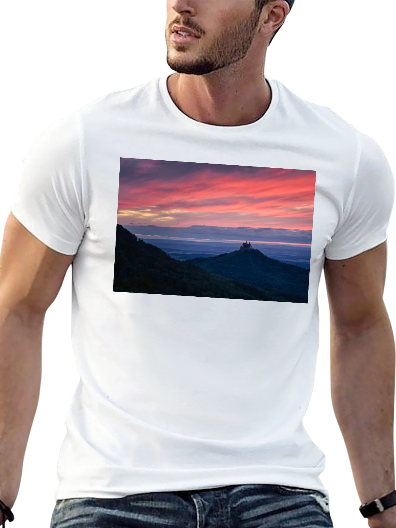 Sunset Castle Peak Graphic Tee - Black Cotton
