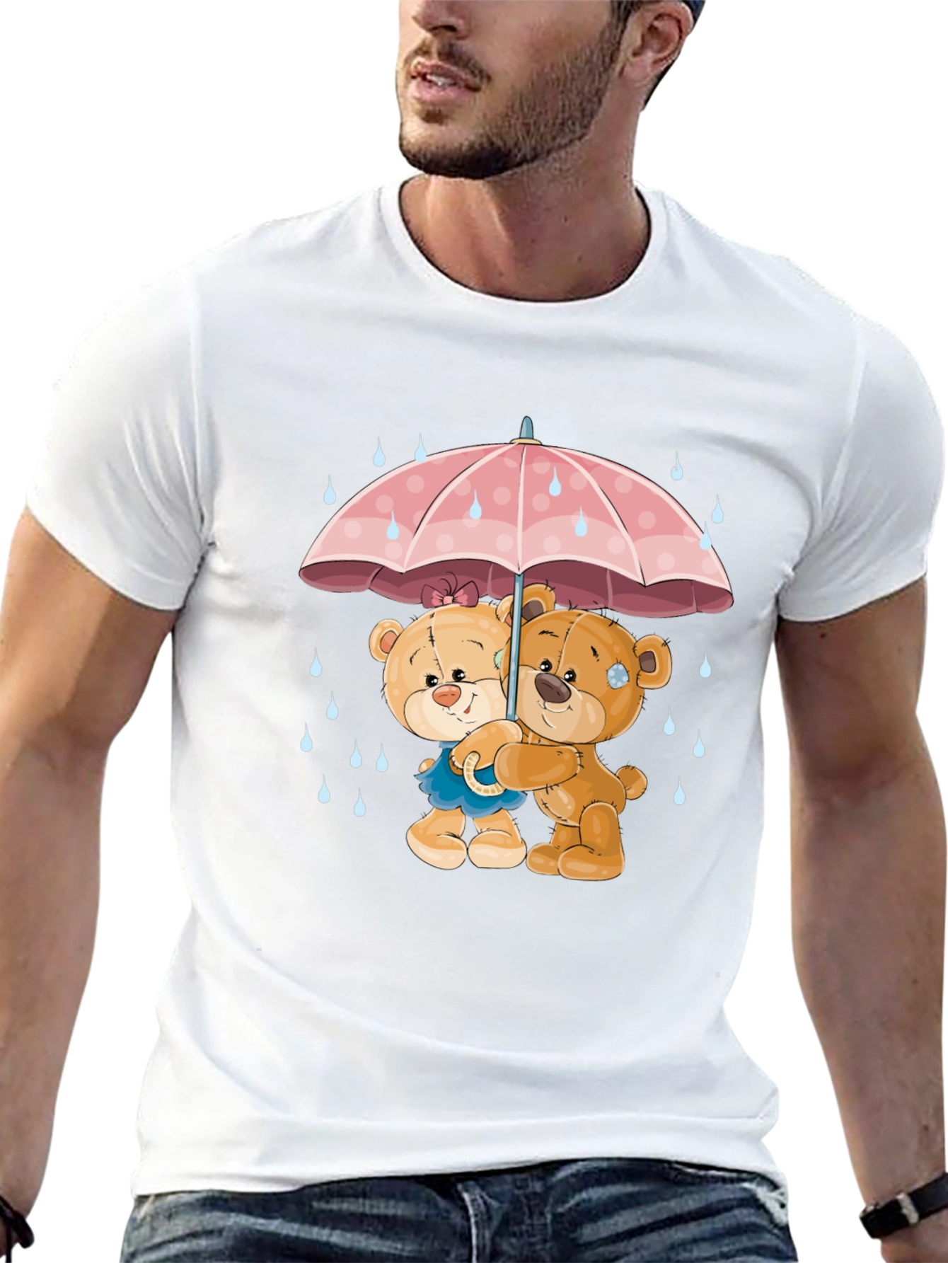 Cute Teddy Bears Under Umbrella Graphic T-Shirt