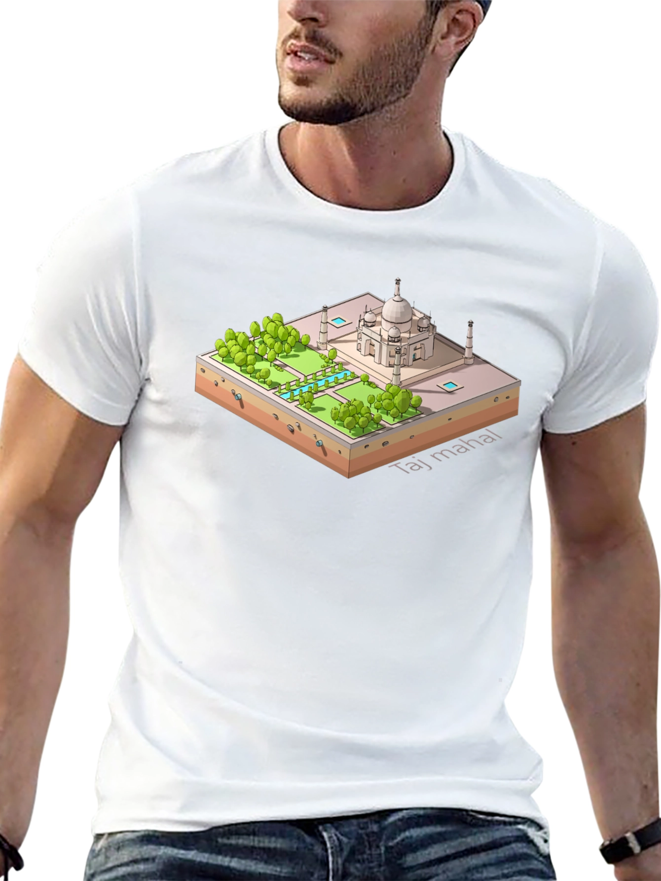 Taj Mahal Isometric Art Black T-Shirt
