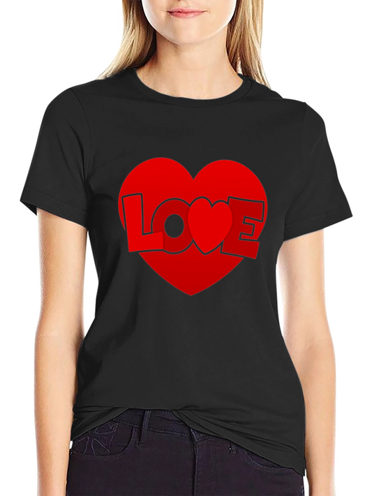 Love Heart Graphic Tee - Black Casual T-Shirt