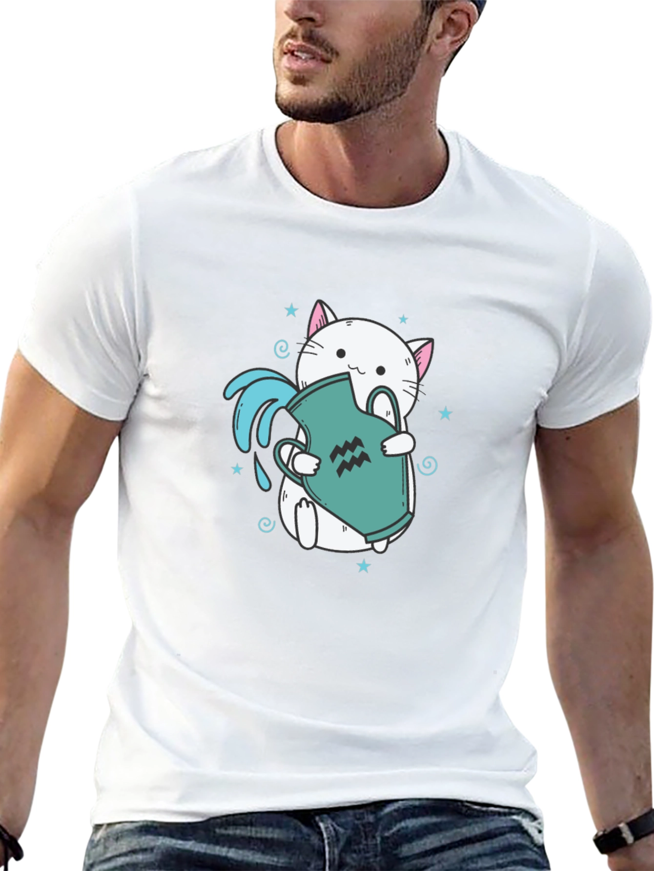 Aquarius Cat Graphic Tee - Zodiac T-Shirt