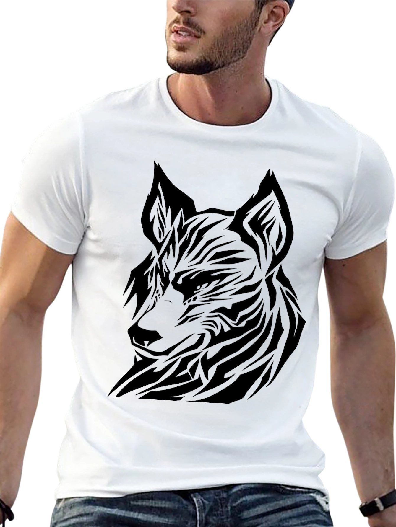 Tribal Wolf Black T-Shirt for Men