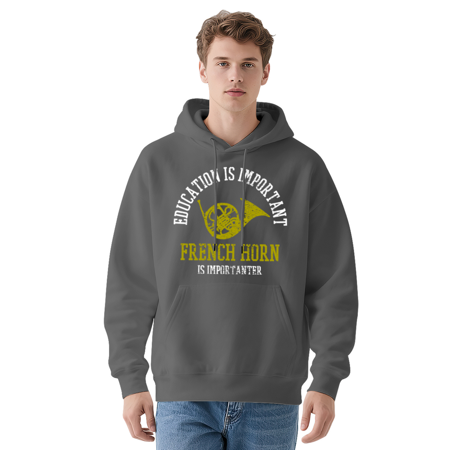French Horn Music Lover Black Hoodie, Comfortable Band Student Casual Hoodie