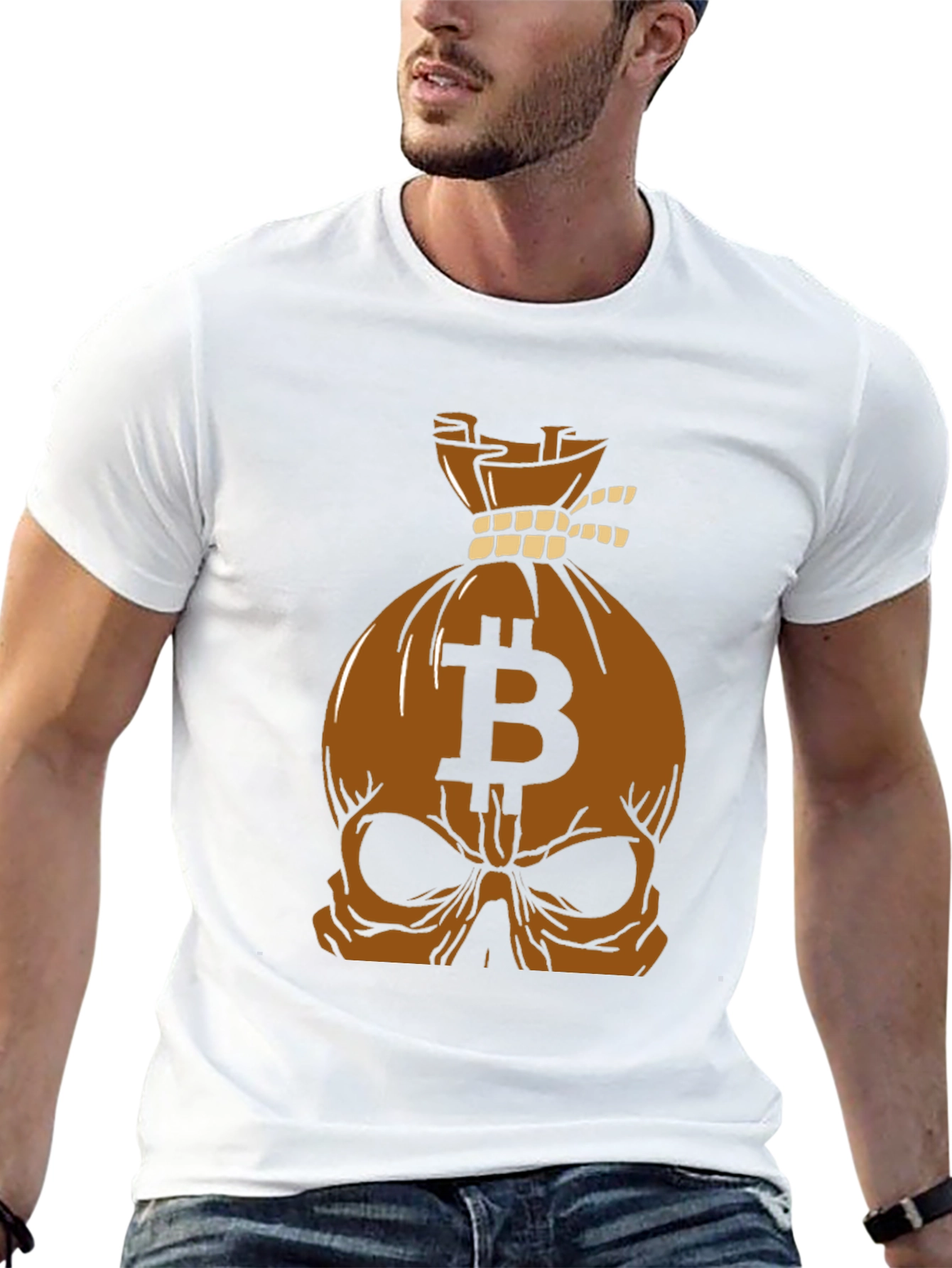 Bitcoin Skull Bag Graphic Tee - Crypto Style