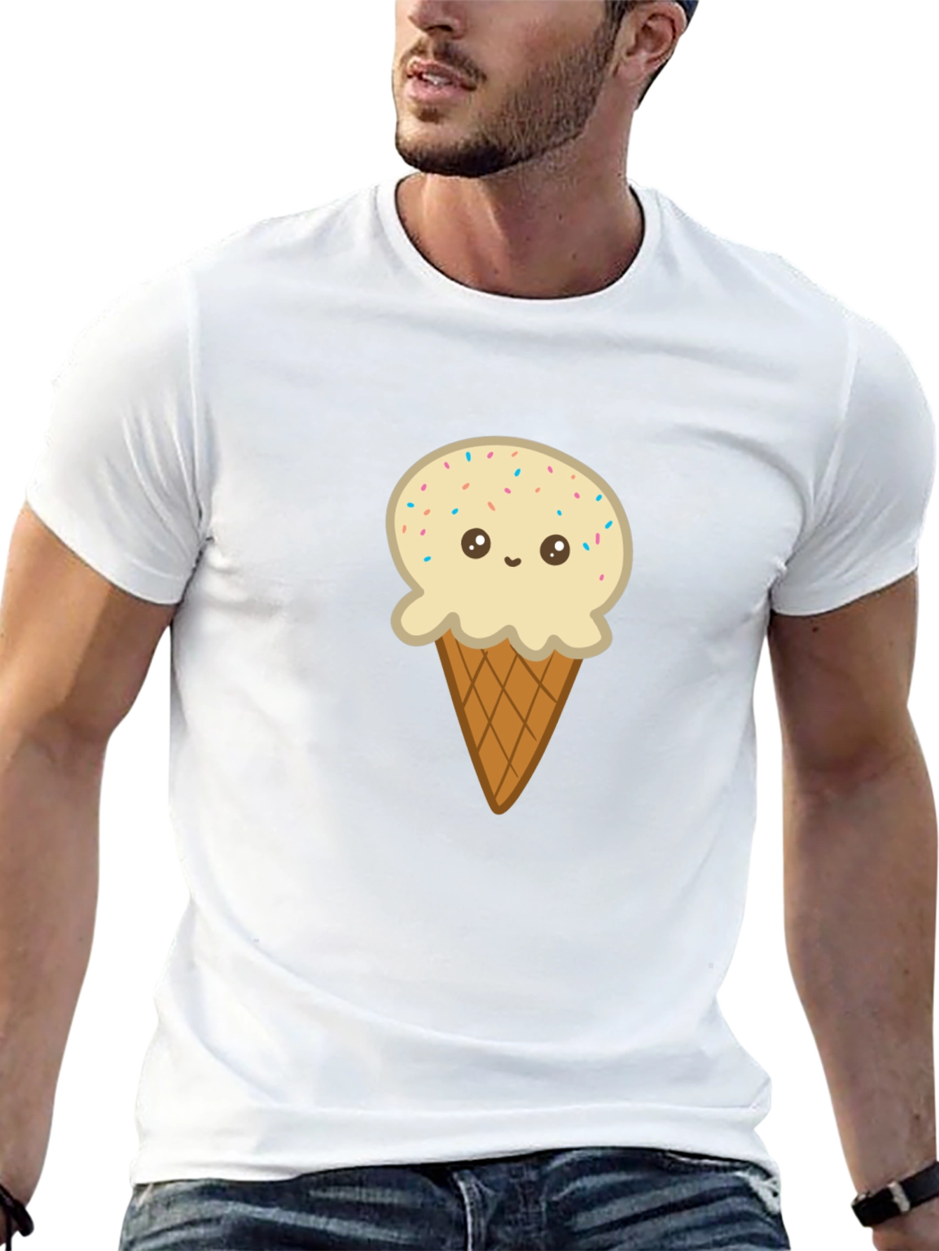Ice Cream Cone Graphic Tee - Black Cotton T-Shirt