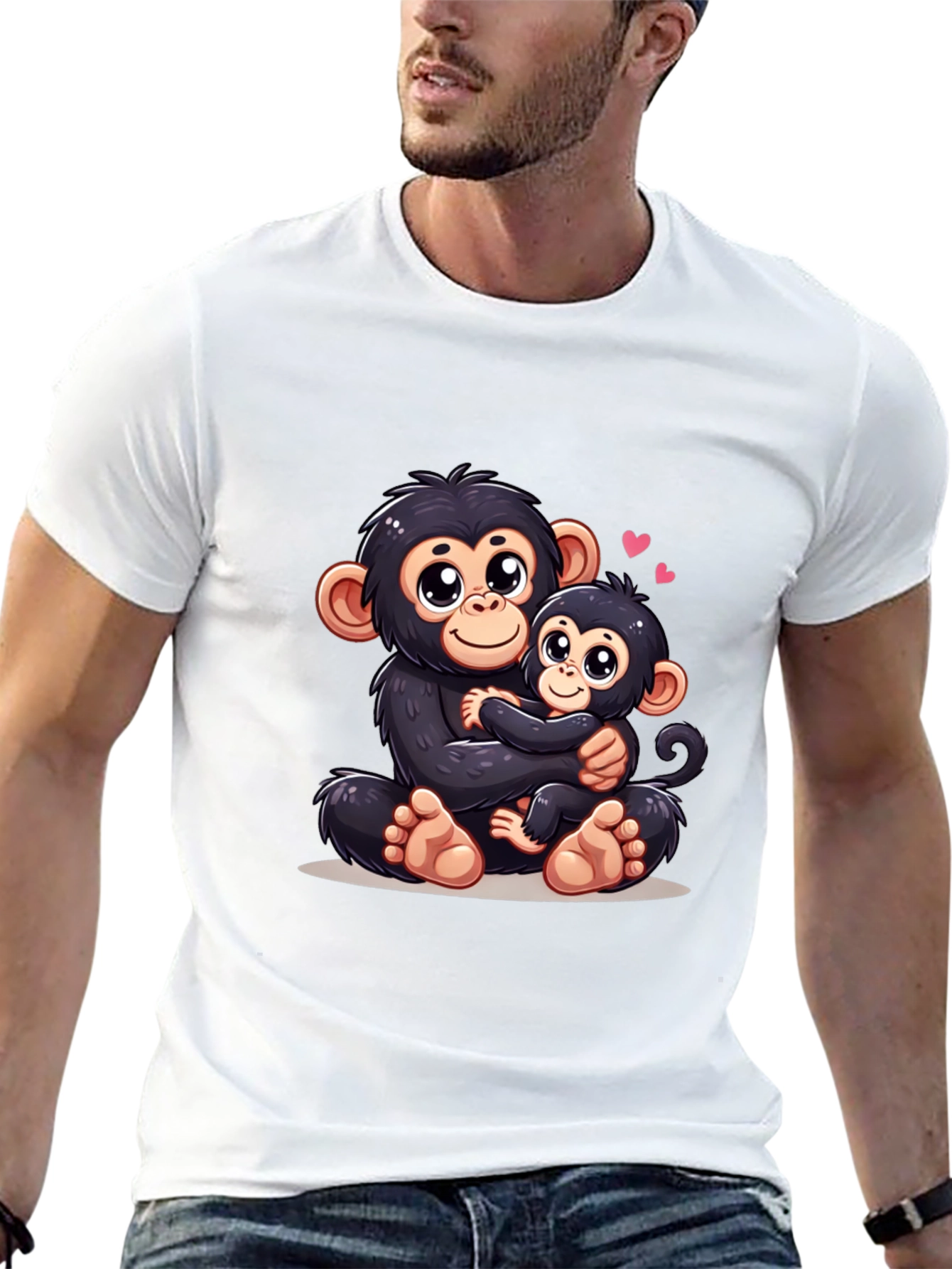 Cute Monkey Mom & Baby Black T-Shirt