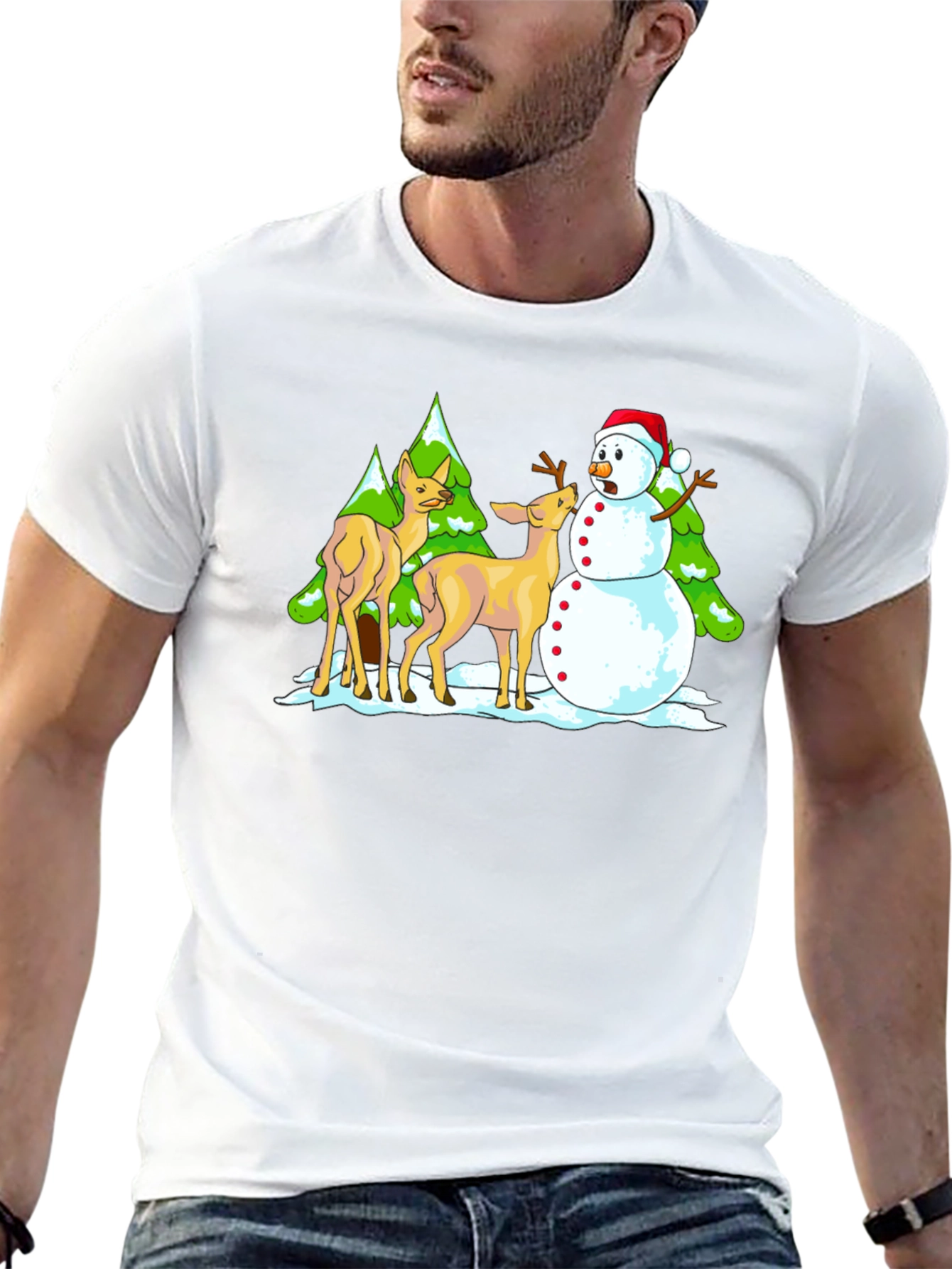 Funny Deer & Snowman Graphic Tee
