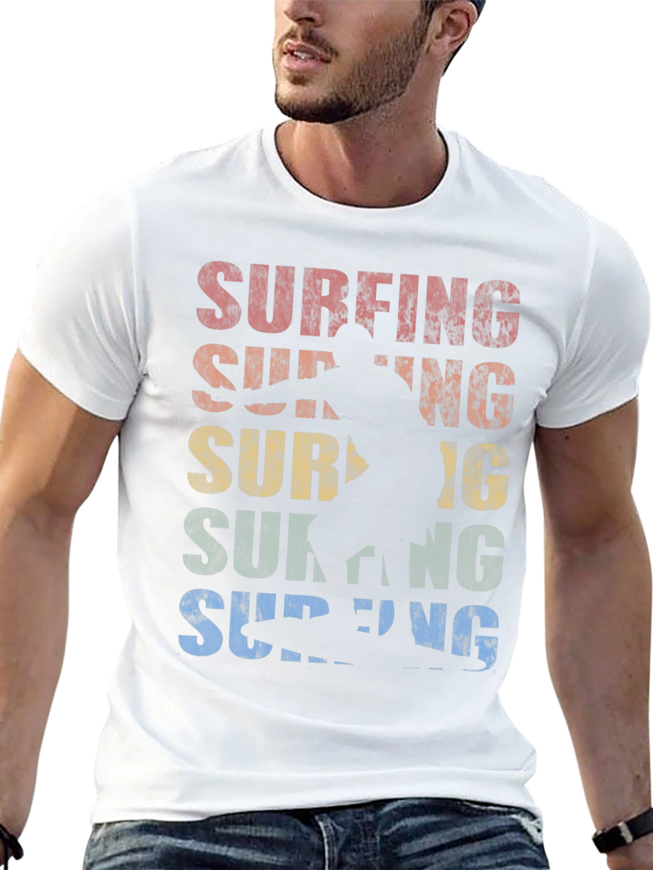 Retro Surfing Graphic Tee | Black Cotton T-Shirt