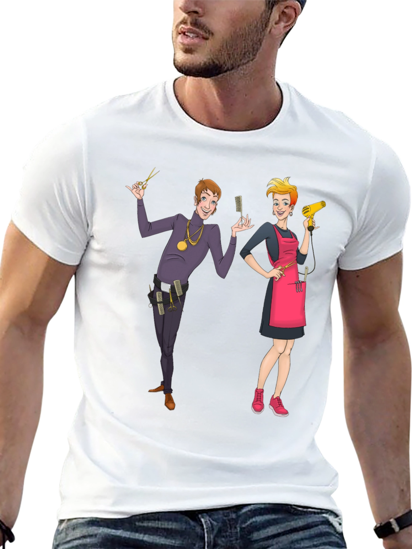 Hair Stylist Cartoon Graphic T-Shirt