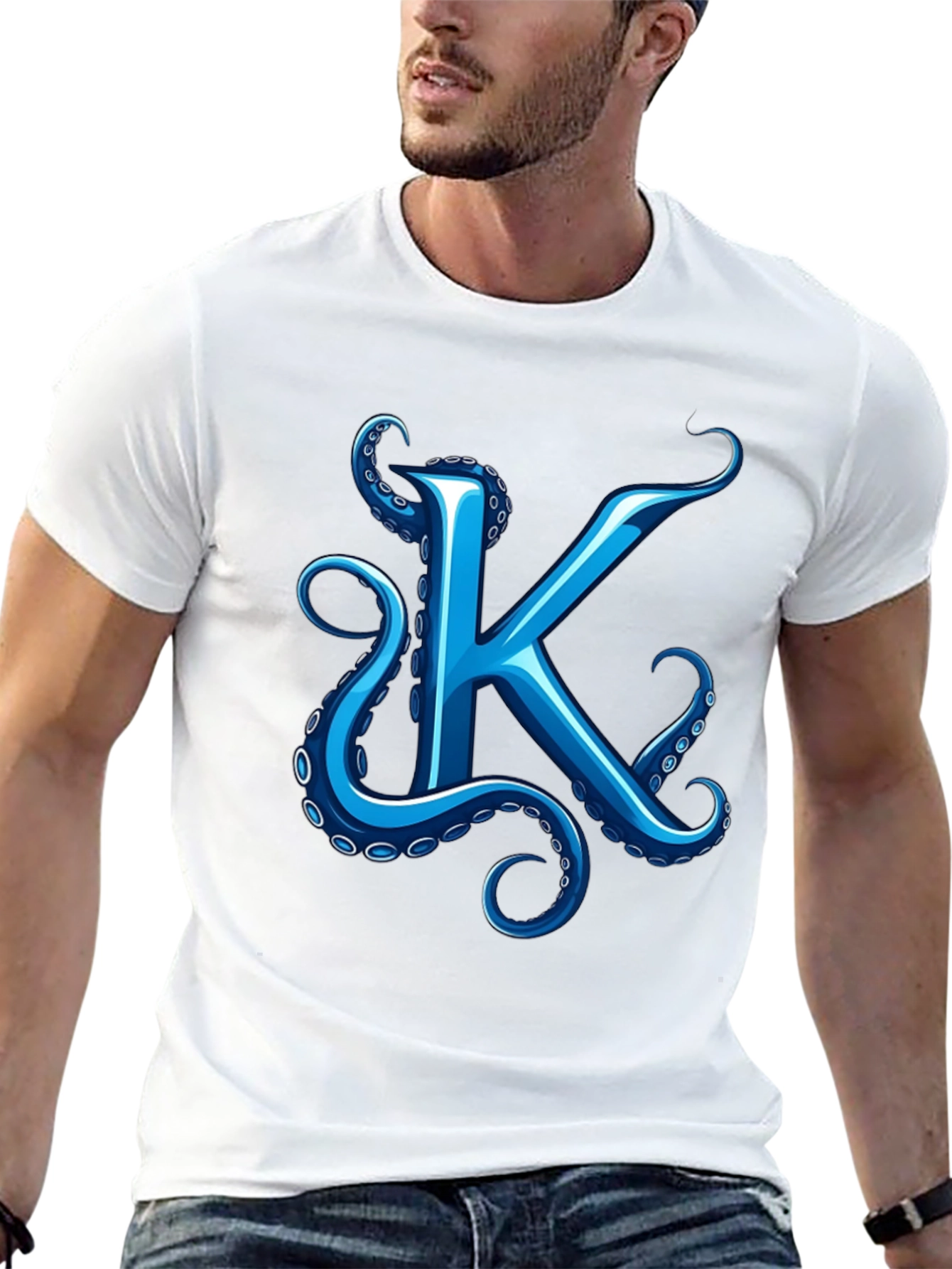 Octopus K Letter Graphic Black T-Shirt