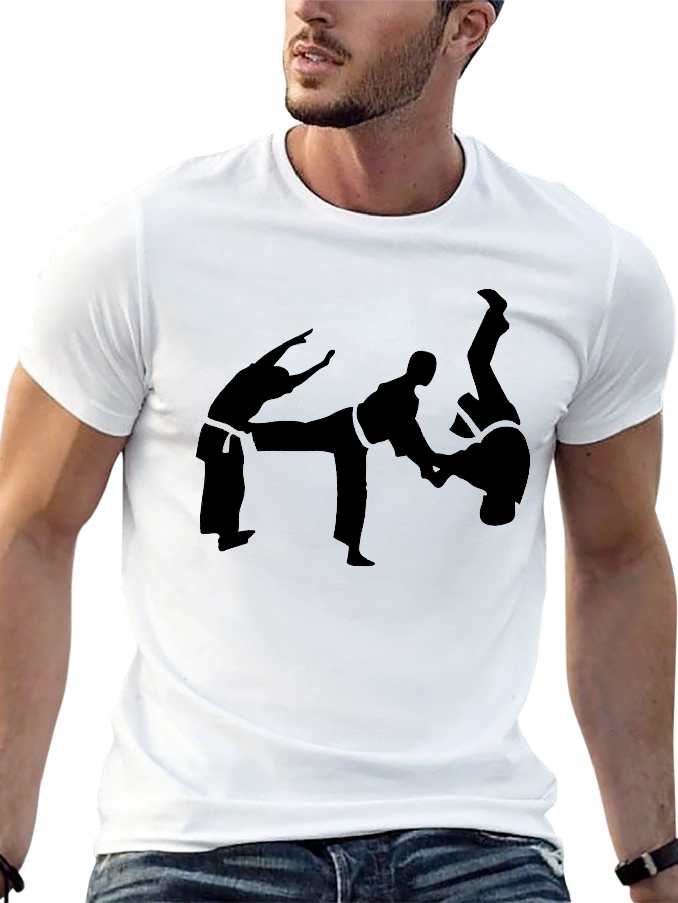 Karate Silhouette Graphic T-Shirt - Black