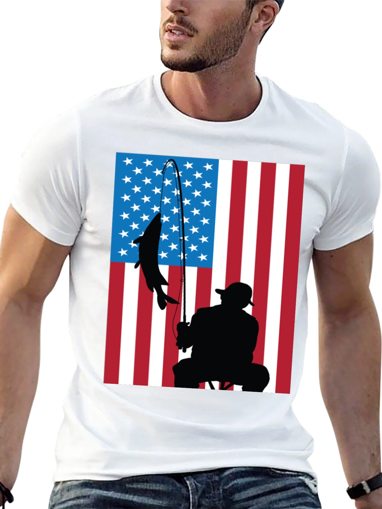 American Flag Fishing Graphic T-Shirt
