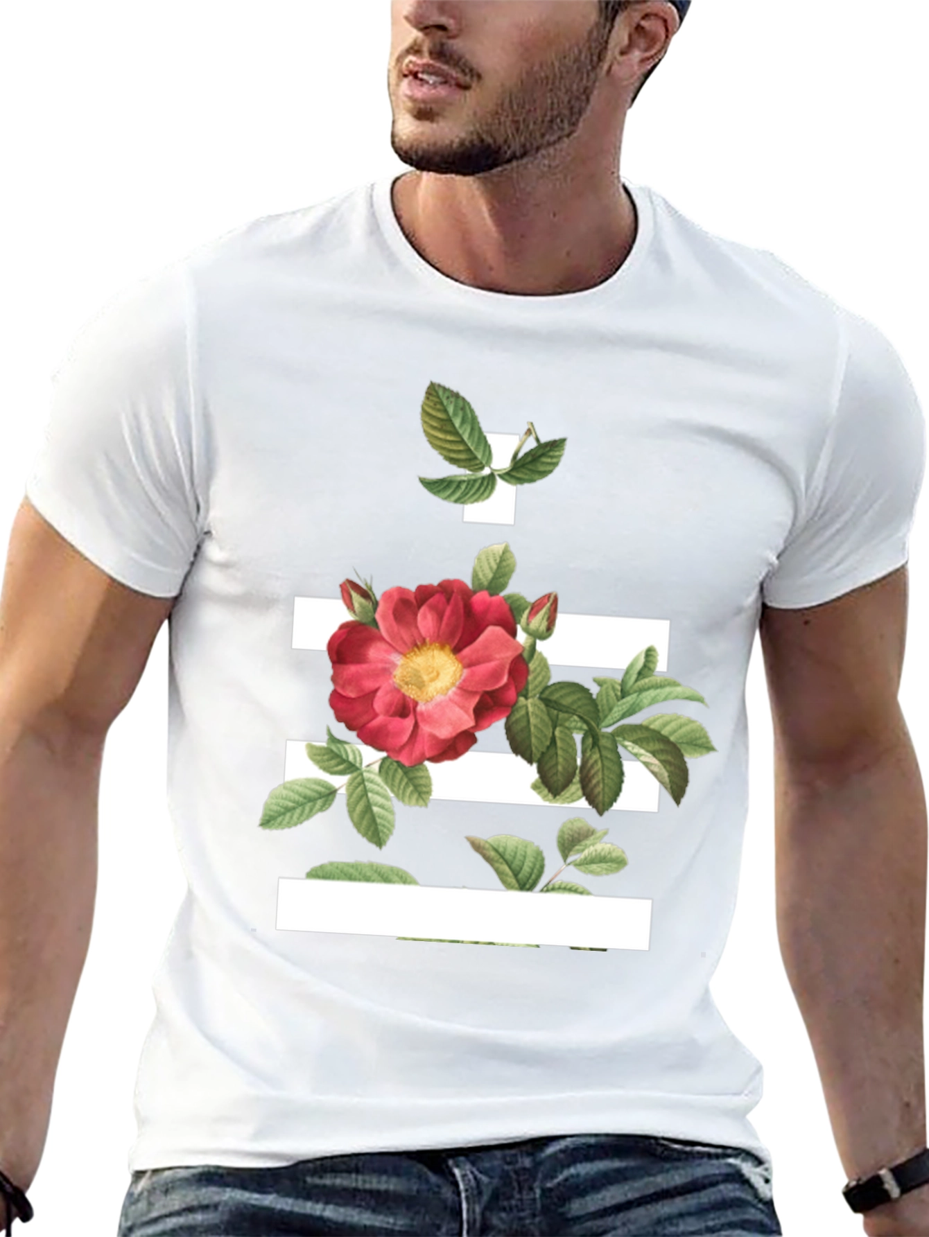 Floral Stripe Graphic Tee - Modern Botanical Design
