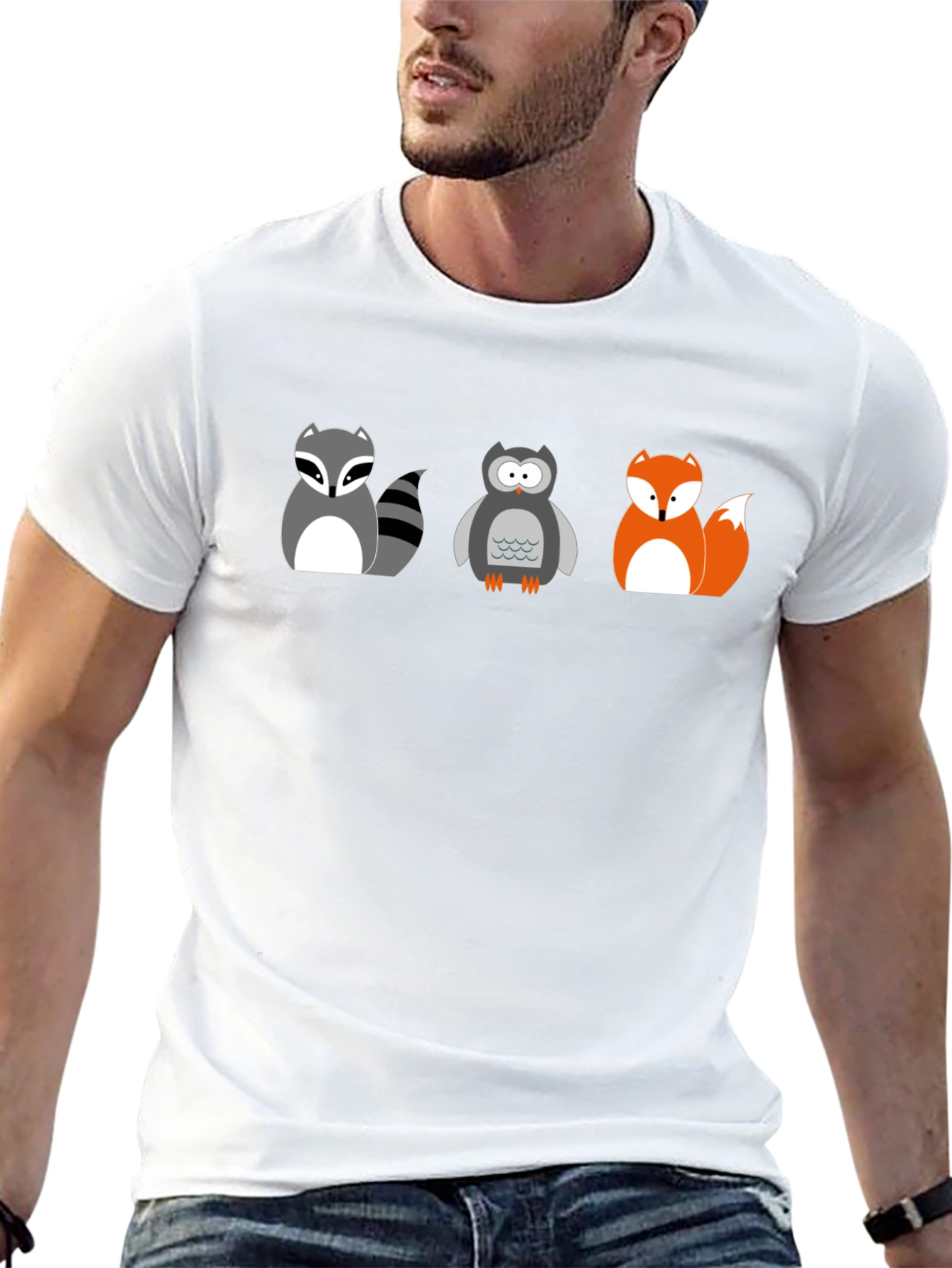 Cartoon Animal T-Shirt: Raccoon Owl Fox