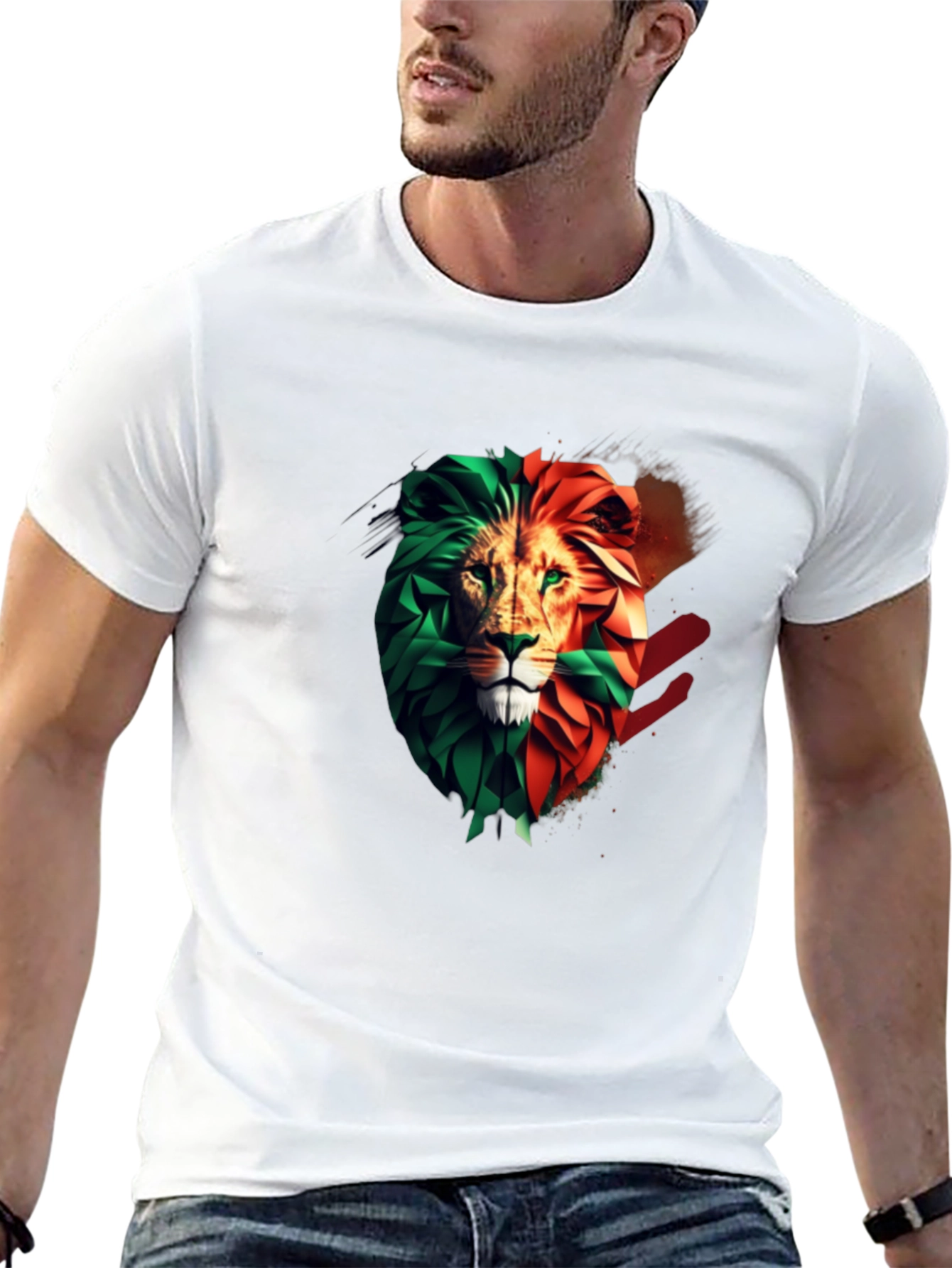 Lion Head Two-Tone Graphic Print T-Shirt