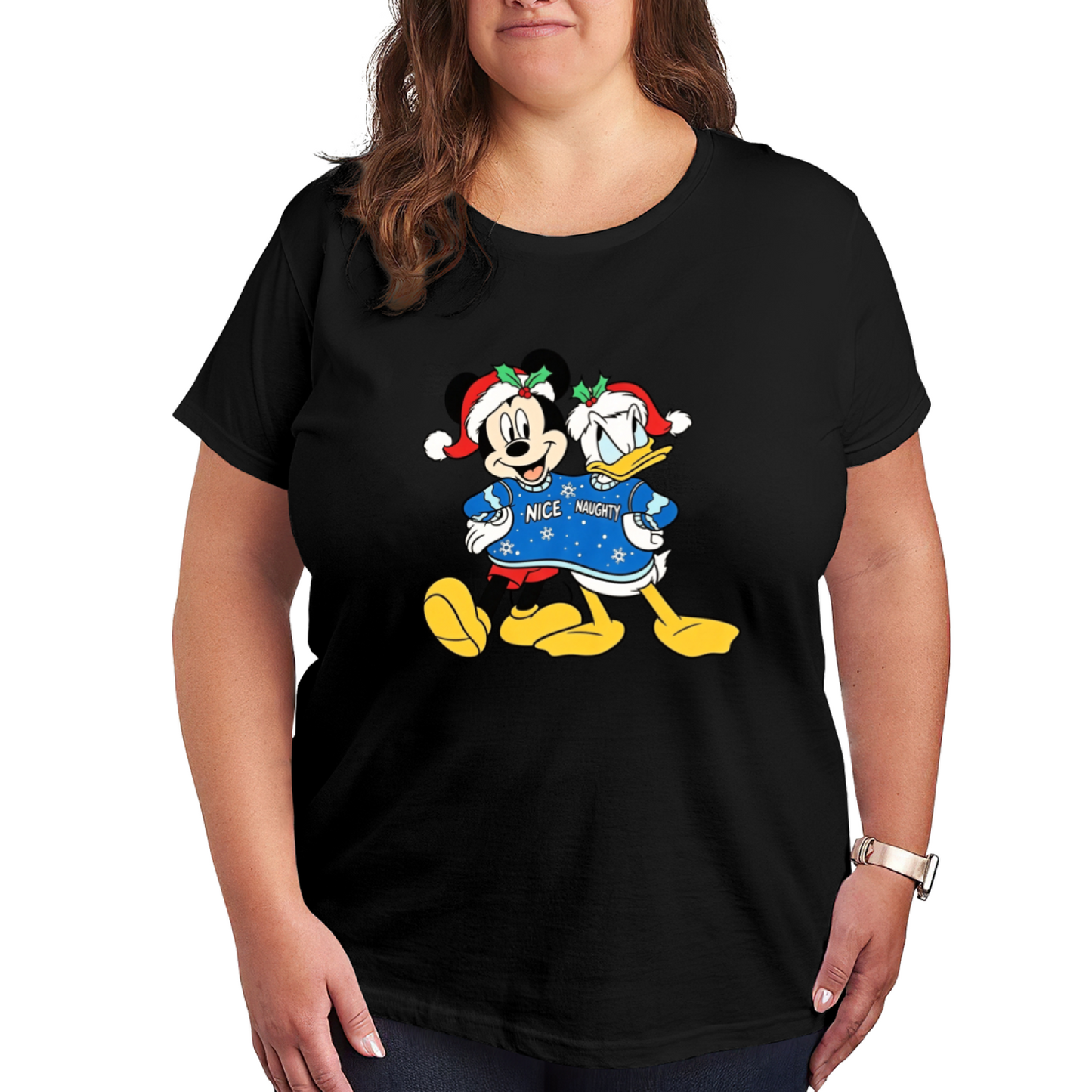 Christmas Vibe Mickey & Donald Duck Holiday Plus?Size Women T?Shirt