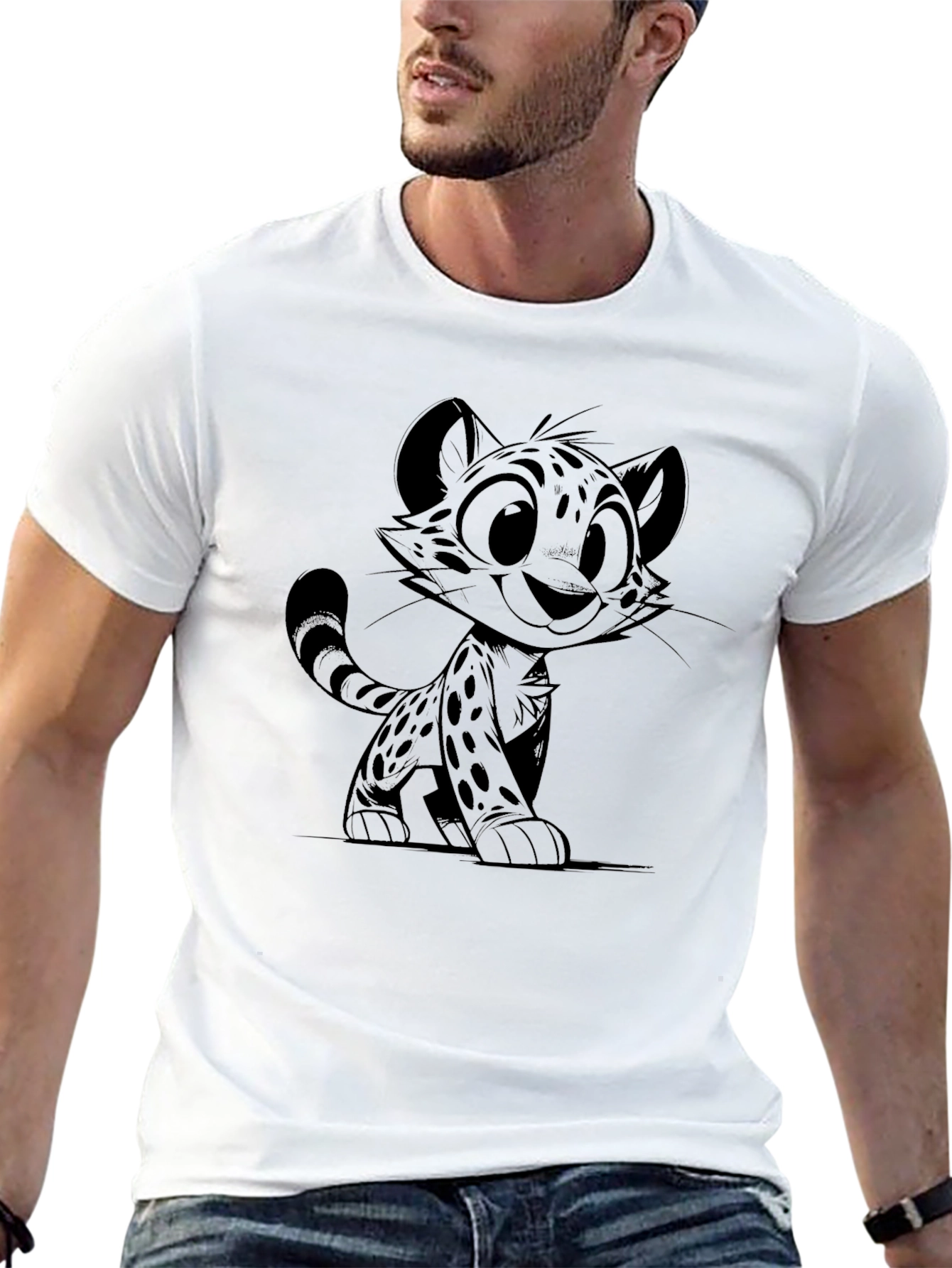 Cheetah Cub Graphic Tee - Black Cotton Blend Shirt