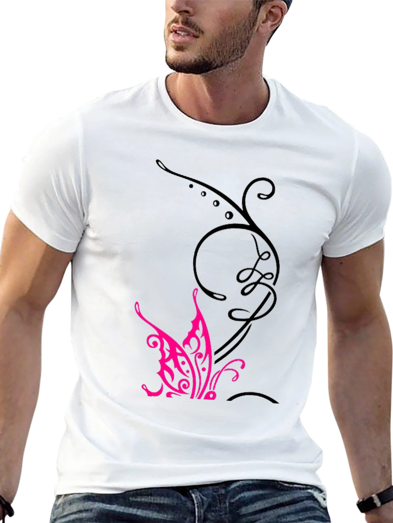Black Tee with Butterfly Design