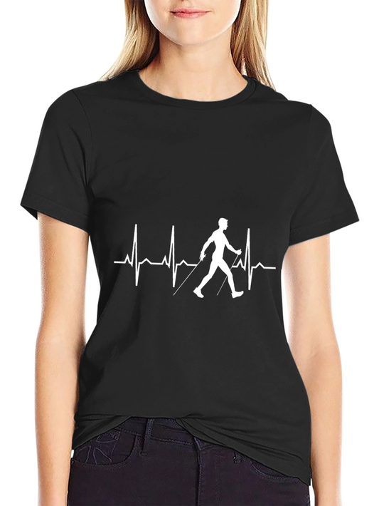 Nordic Walking Heartbeat T-Shirt - Sporty Fitness Tee