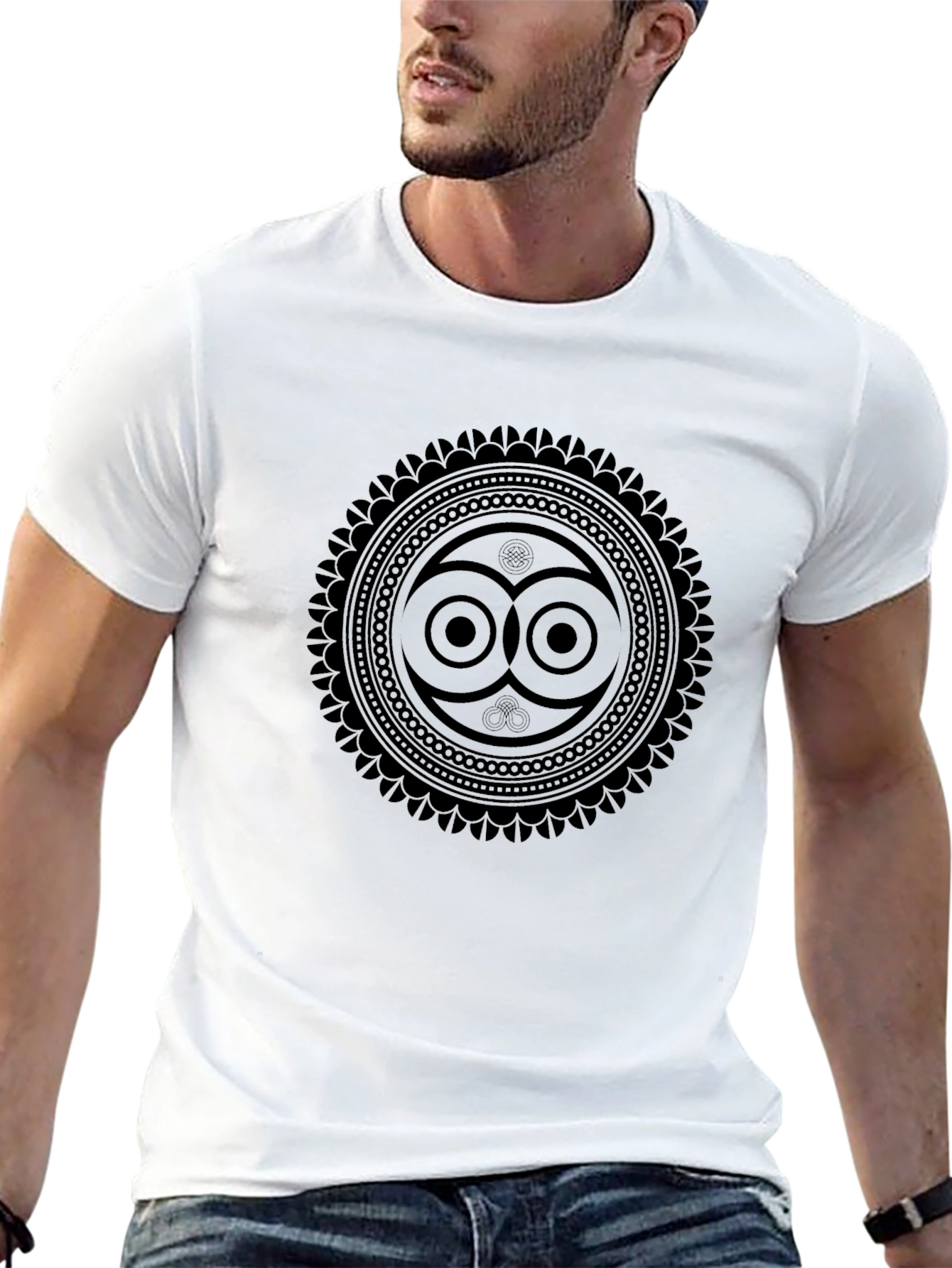 Geometric Owl Print Black T-Shirt