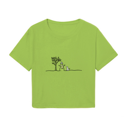 Minimalist Sketch Snowman Puppy Christmas Crop Top