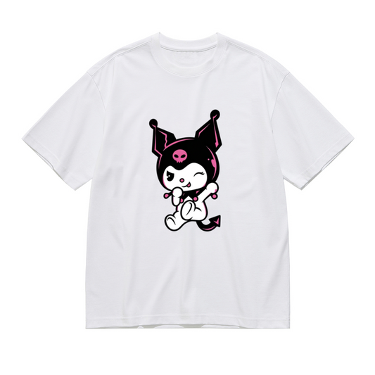 Plus Size Women Playful Wink Kuromi Devil Cartoon Plus?Size Ladies Tee
