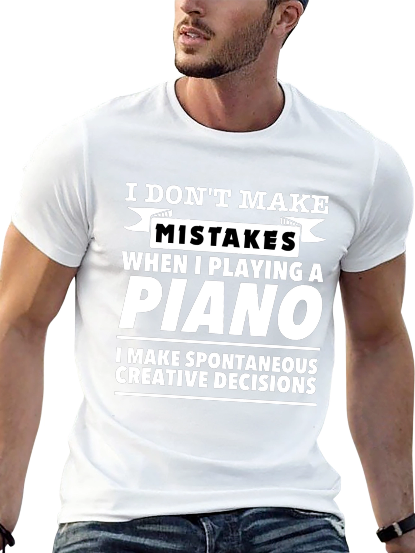 Funny Piano T-Shirt - No Mistakes Creative Decisions