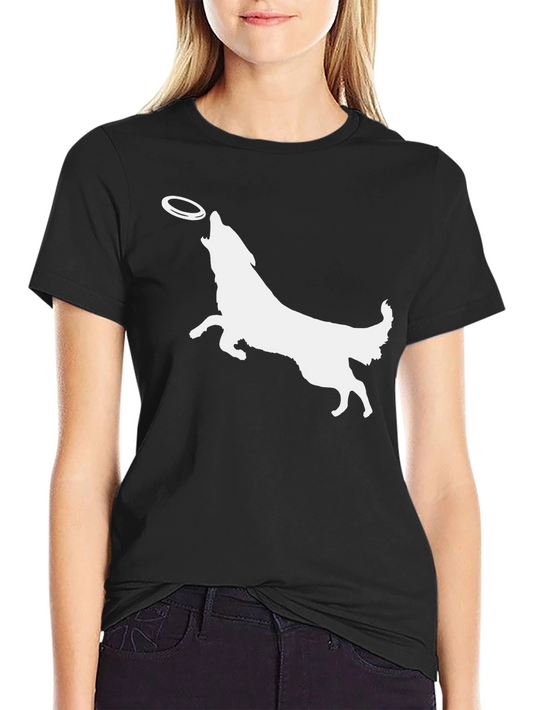 Dog Catching Frisbee Graphic Tee - Black