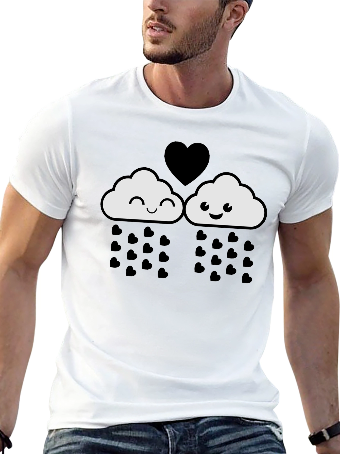 Cute Cloud Heart Rain Graphic T-Shirt