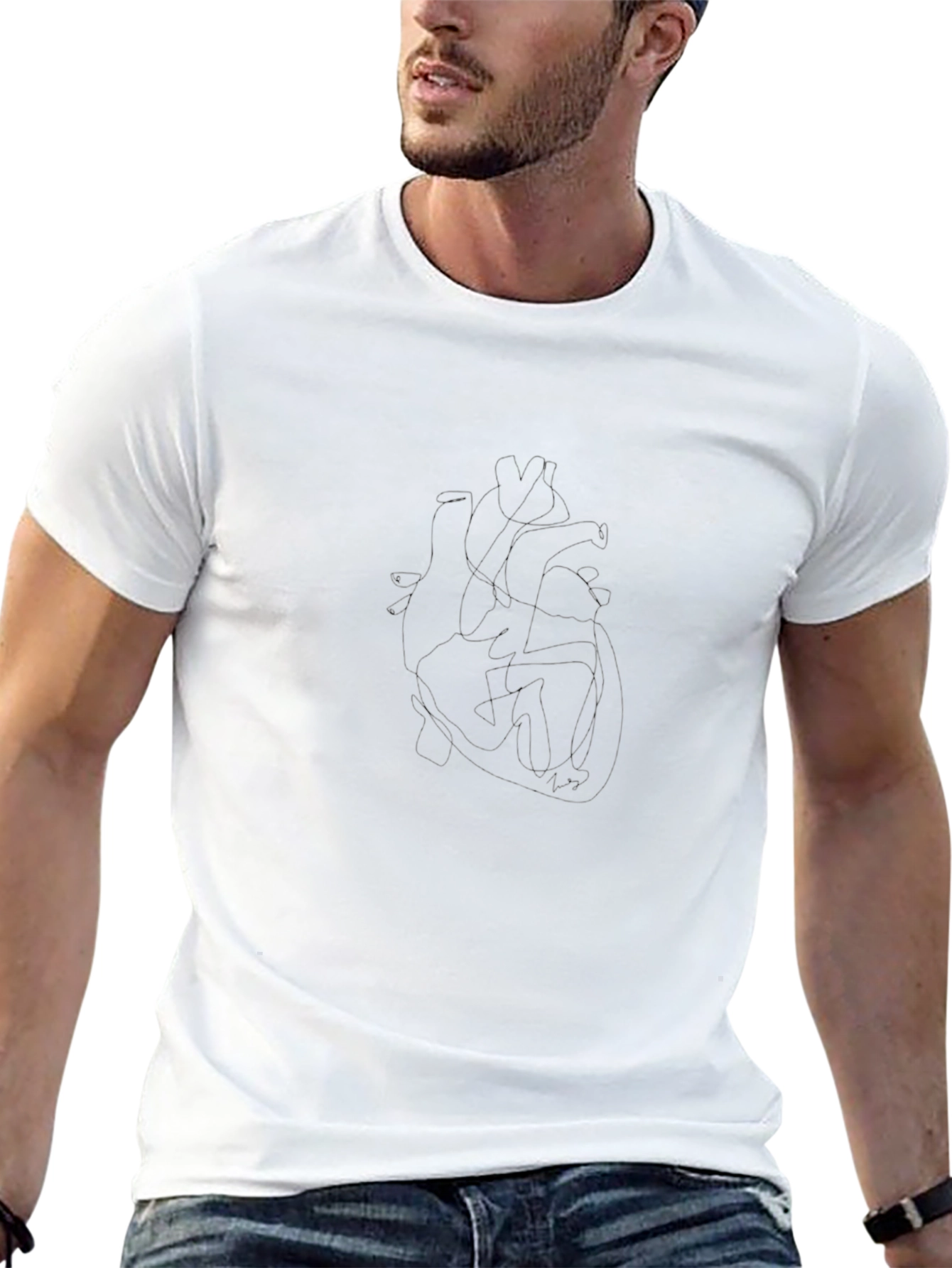 Anatomical Heart Outline Black T-Shirt