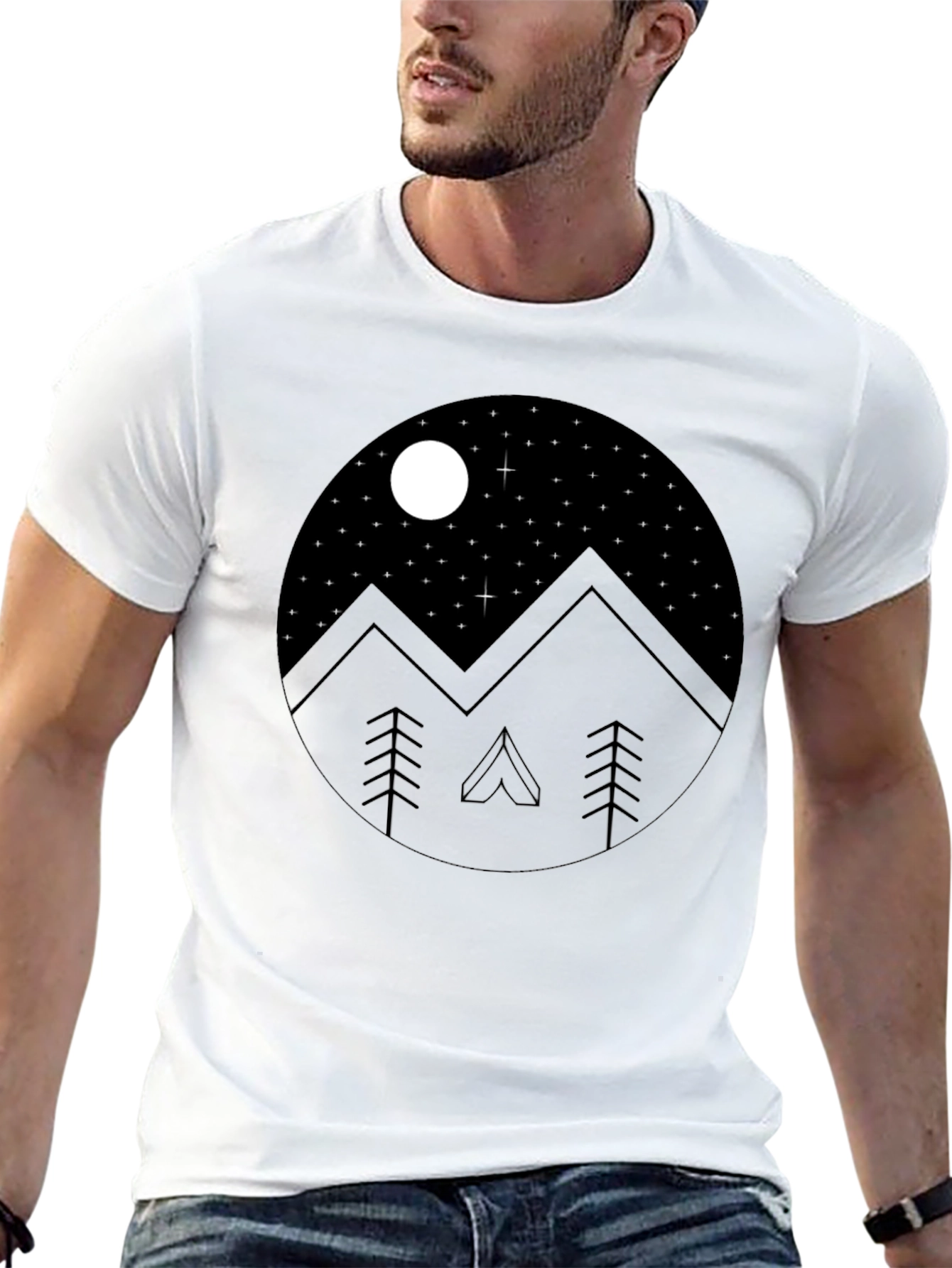 Mountain Night Sky Graphic Tee - Black