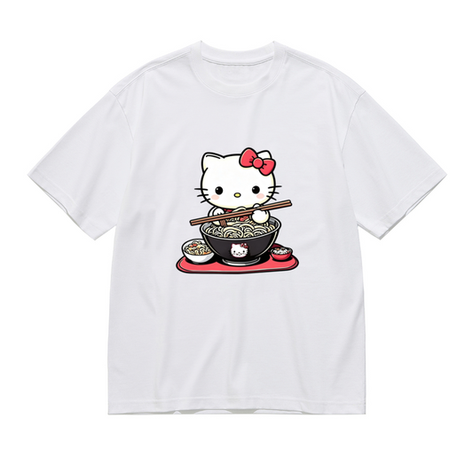 Fun Ramen?Loving Hello Kitty Food?Theme Plus?Size Women Casual Tee