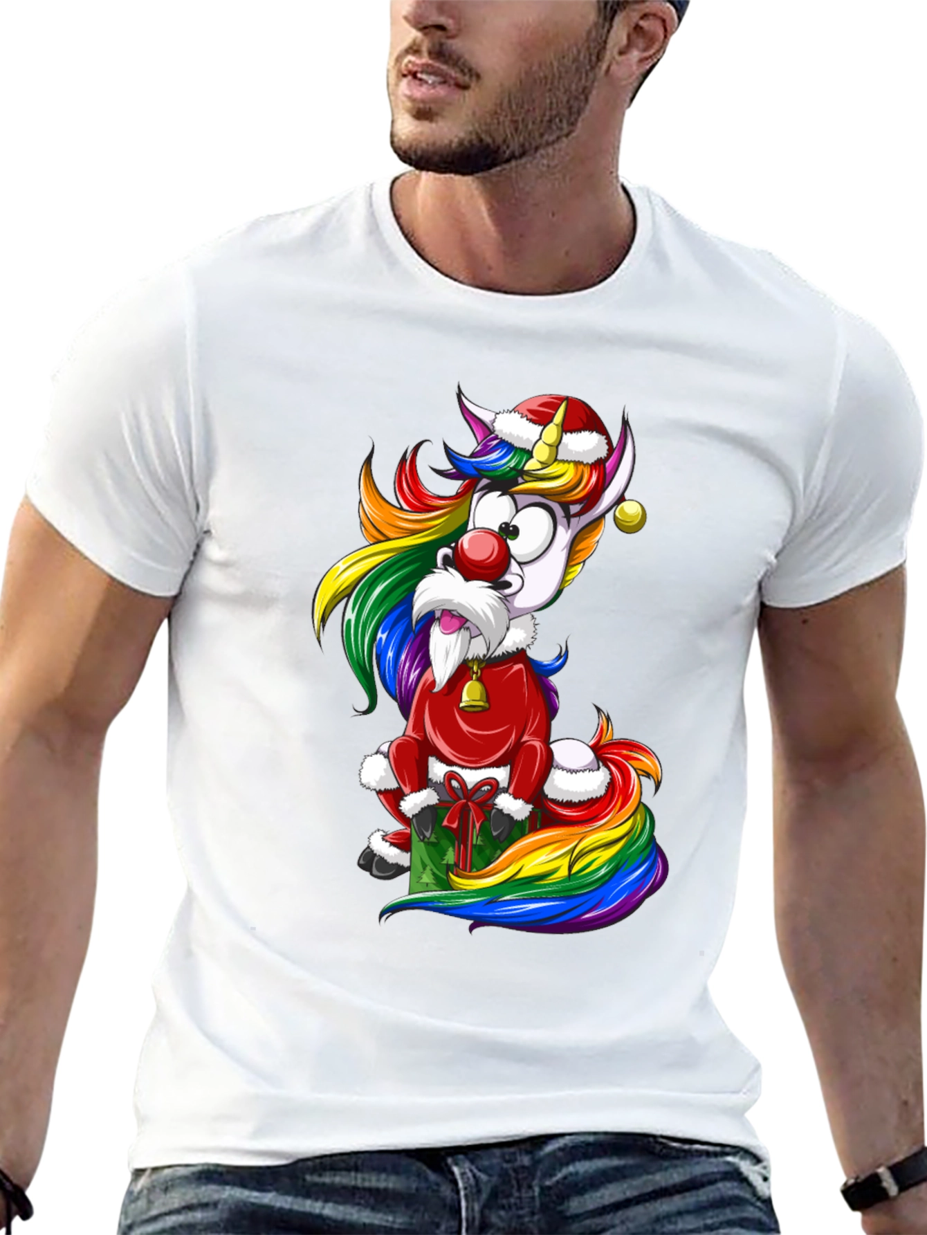 Festive Rainbow Unicorn Christmas T-Shirt