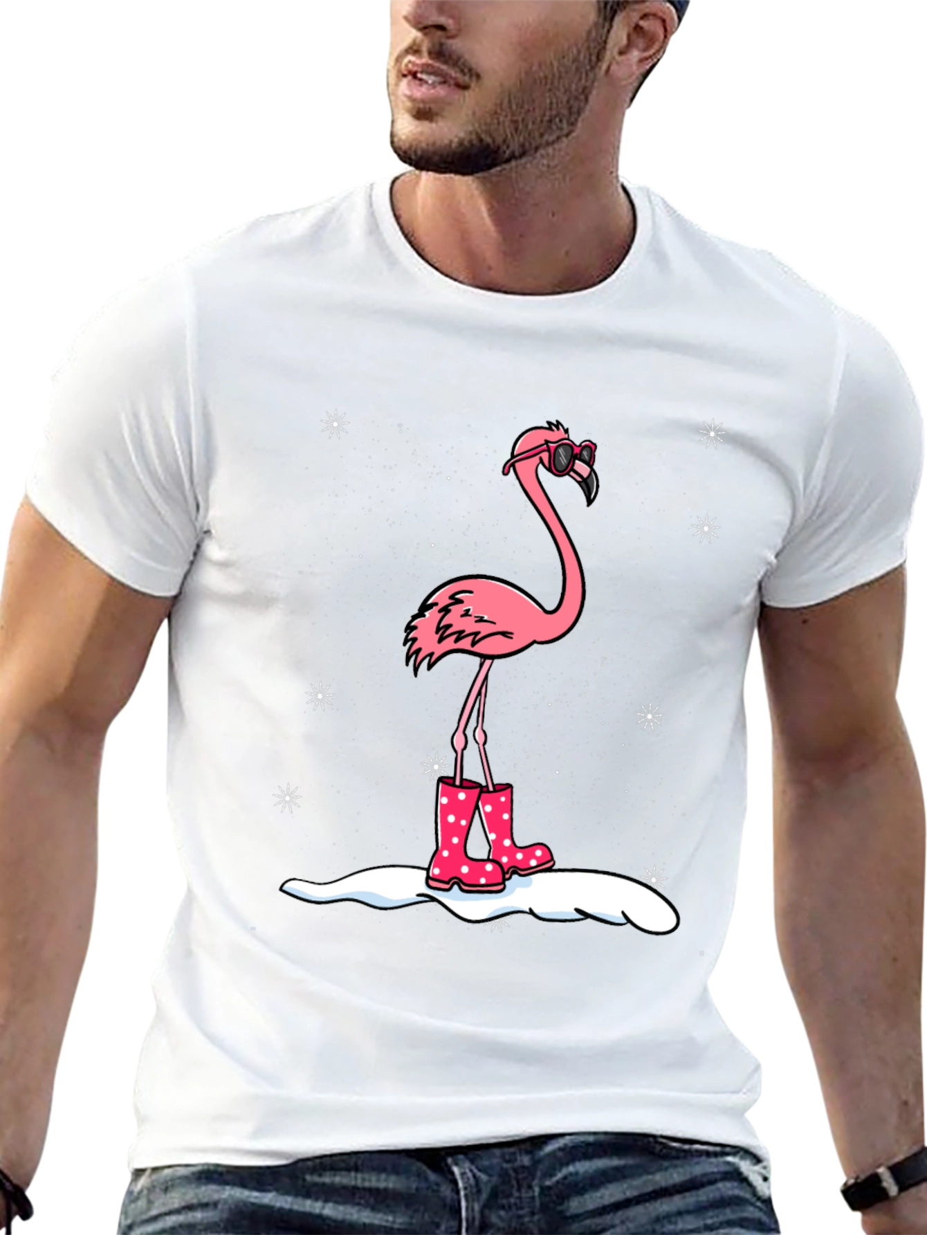 Flamingo T-Shirt - Winter Rain Boots Black Tee