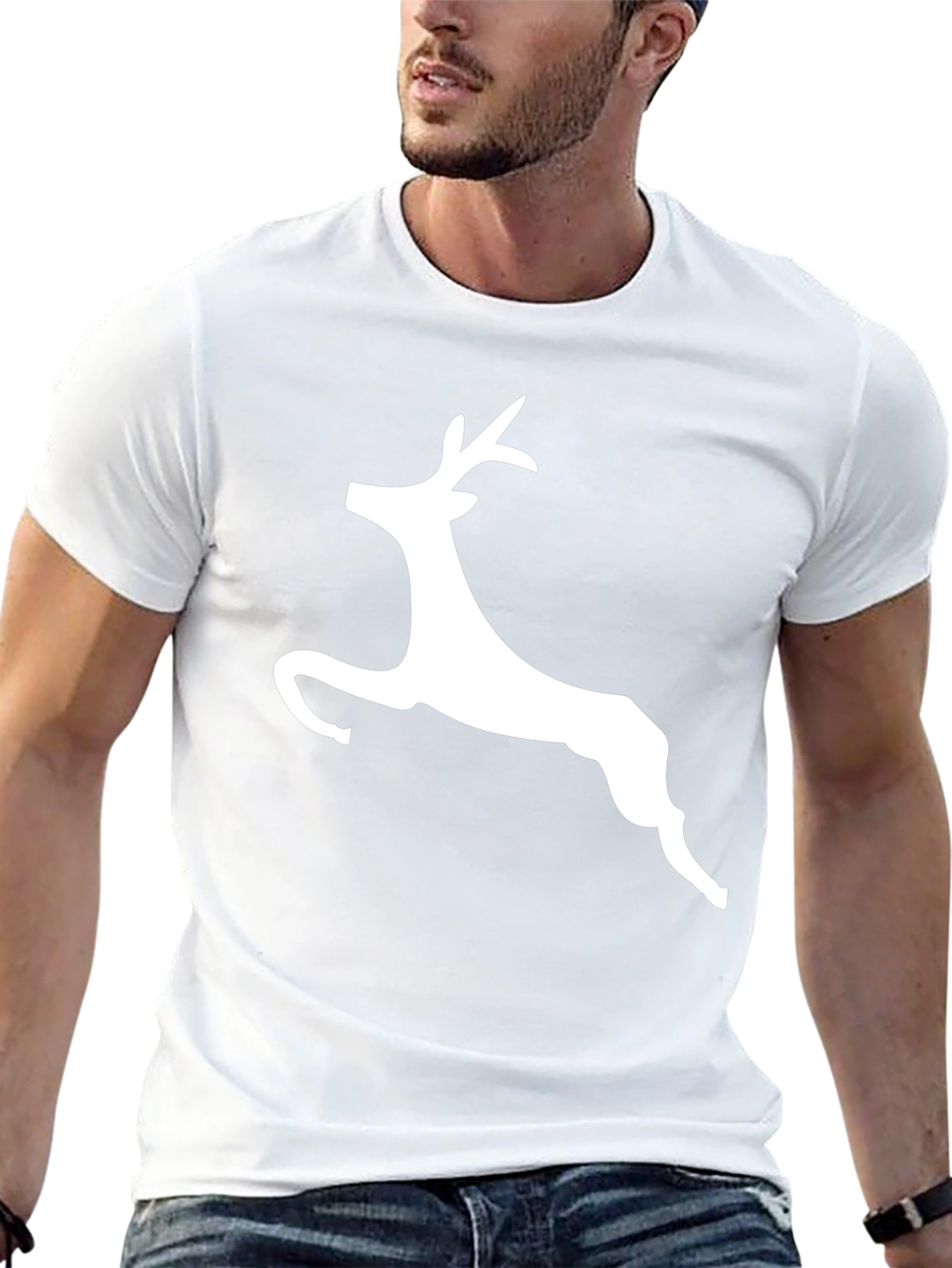 Black T-Shirt with White Reindeer Graphic