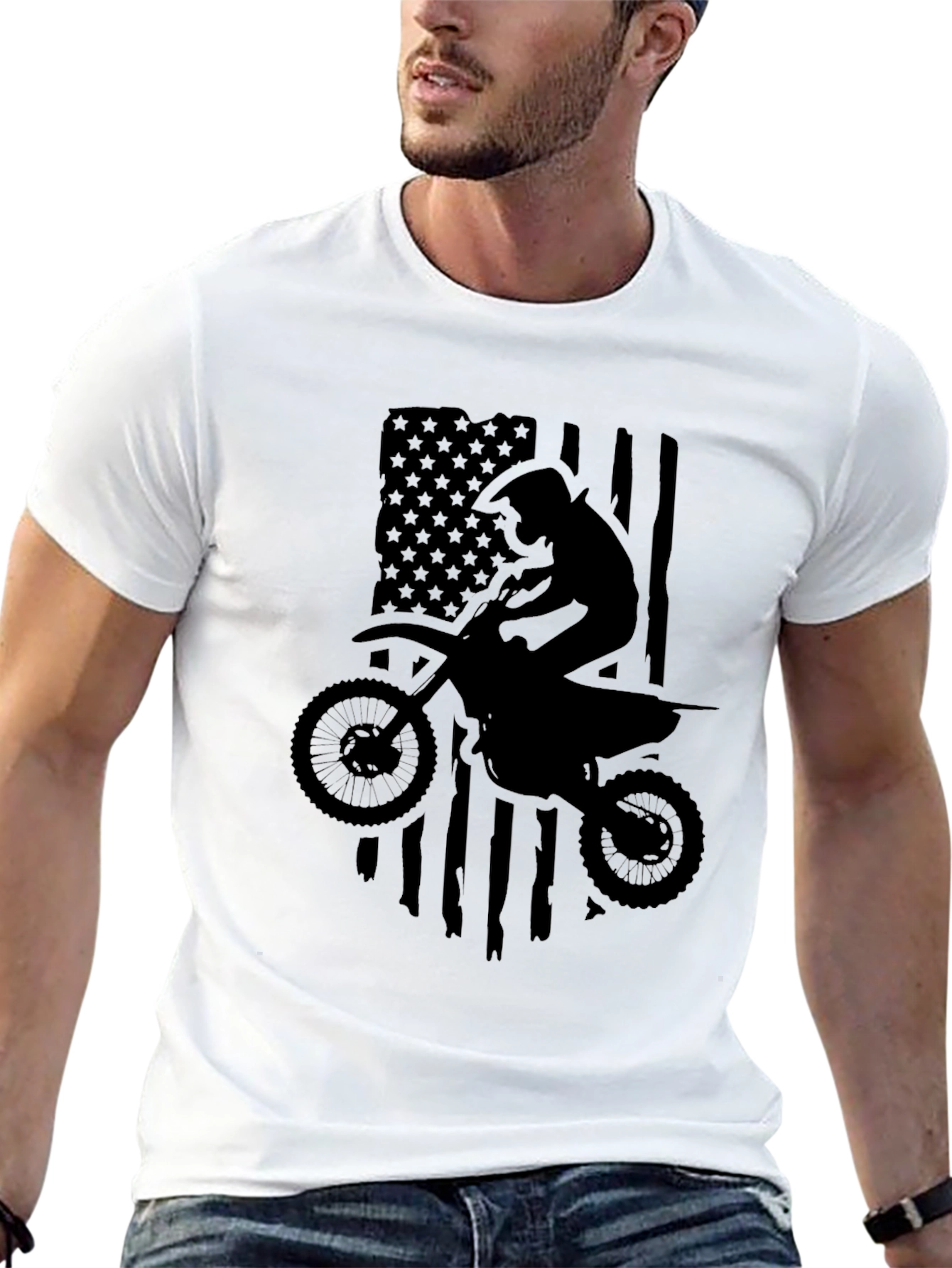Motocross American Flag Graphic T-Shirt