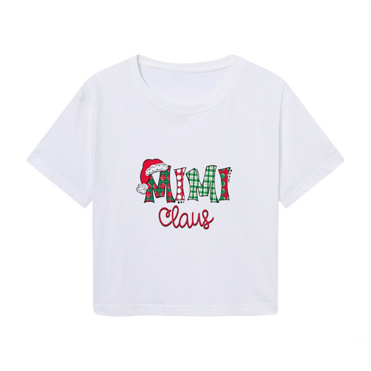 Mimi Claus Plaid Christmas Family Holiday Crop Top