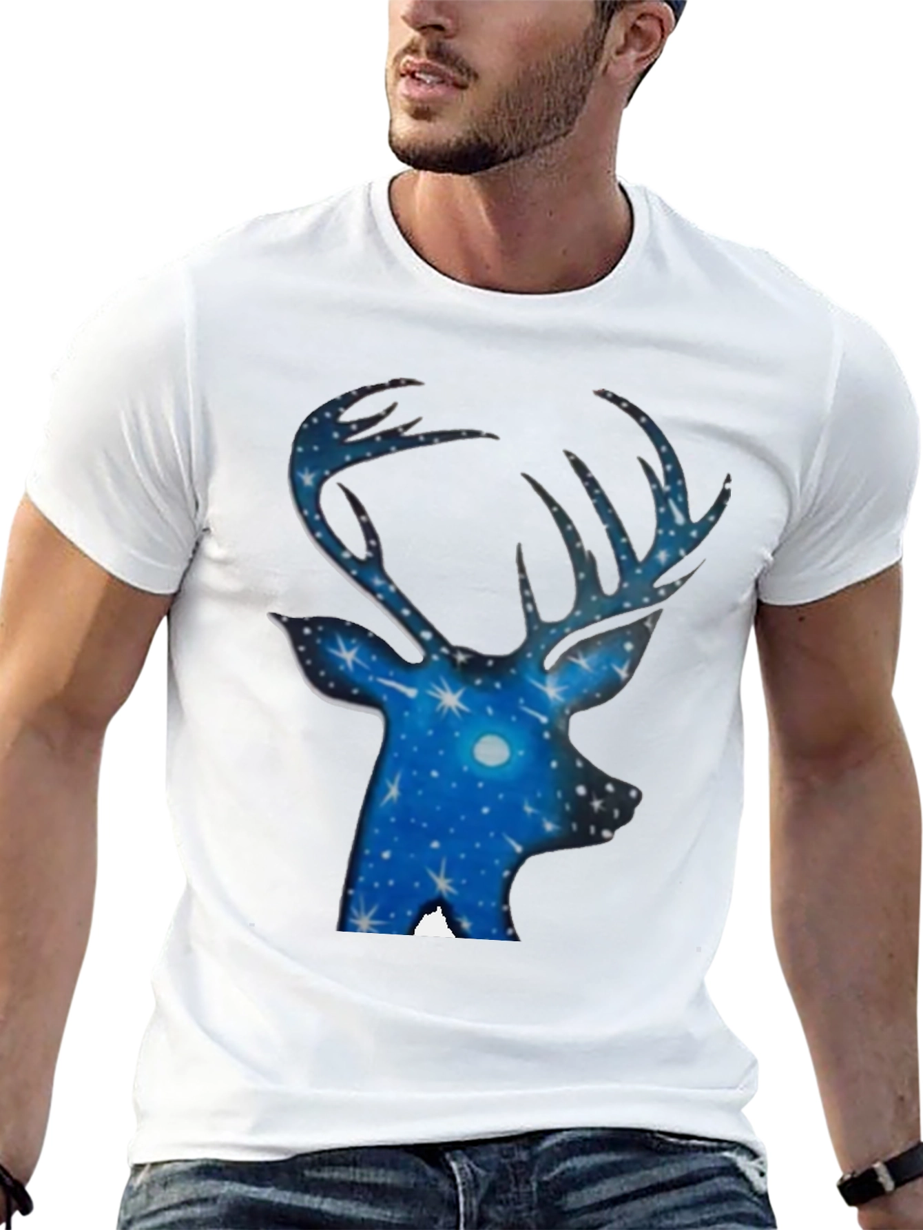 Starry Night Deer T-Shirt - Black Cotton Tee