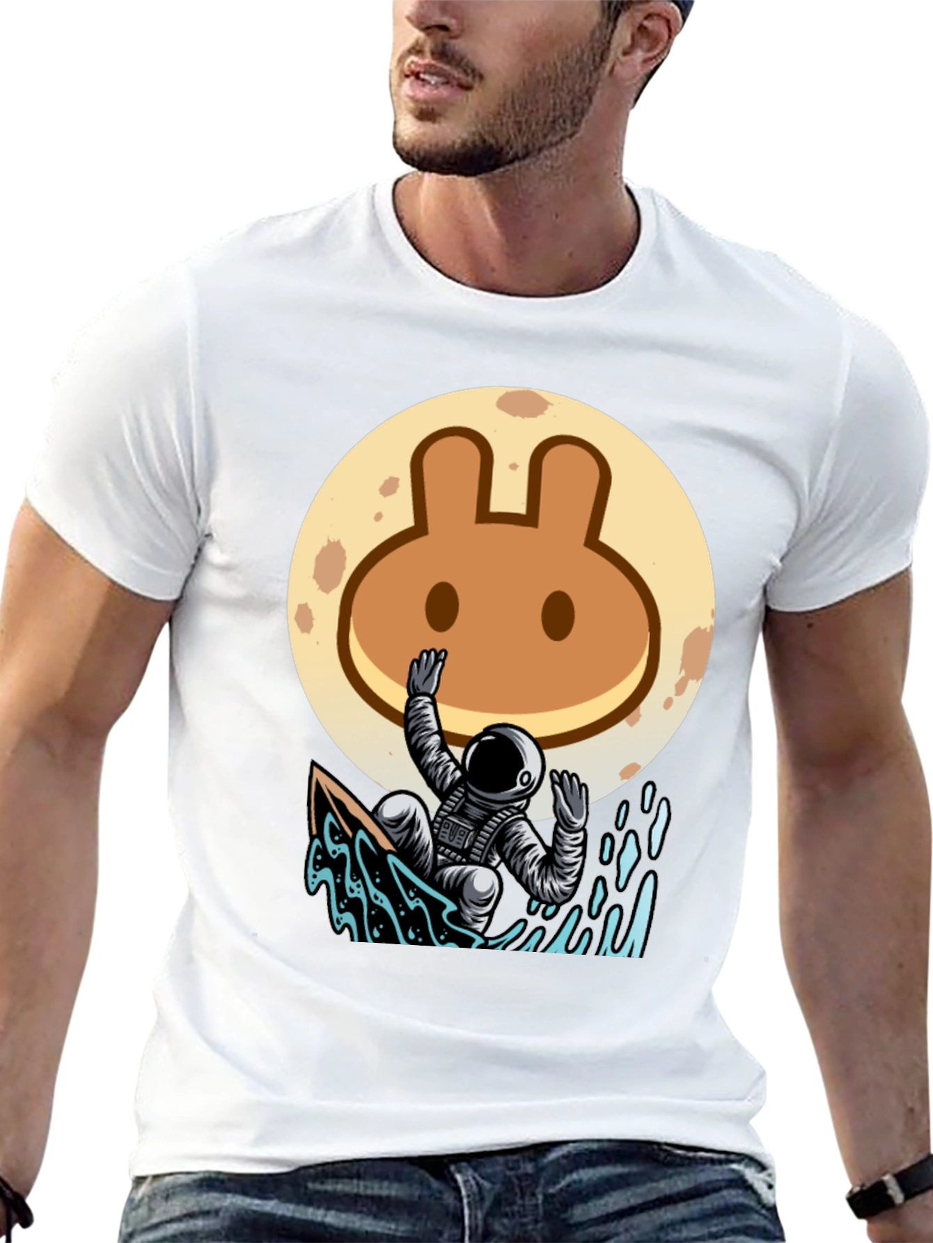 Astronaut Surfing T-Shirt - Moon Rabbit Design