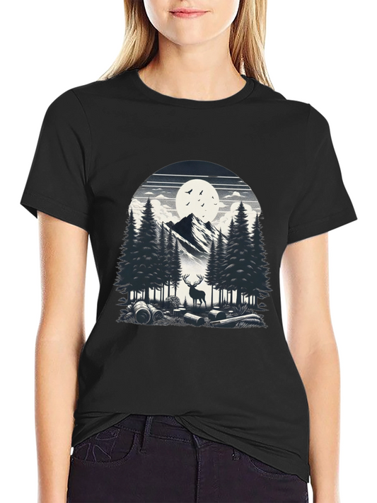 Nature Scene Graphic Tee - Deer & Mountain
