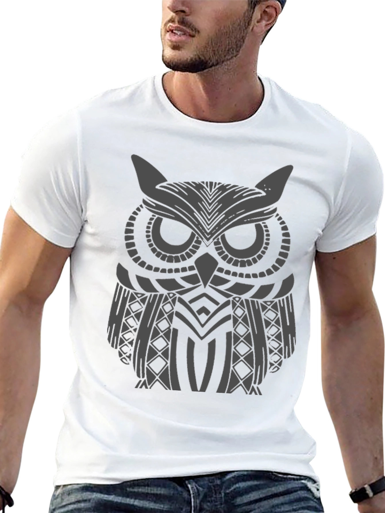 Owl Graphic Print Mens Black T-Shirt