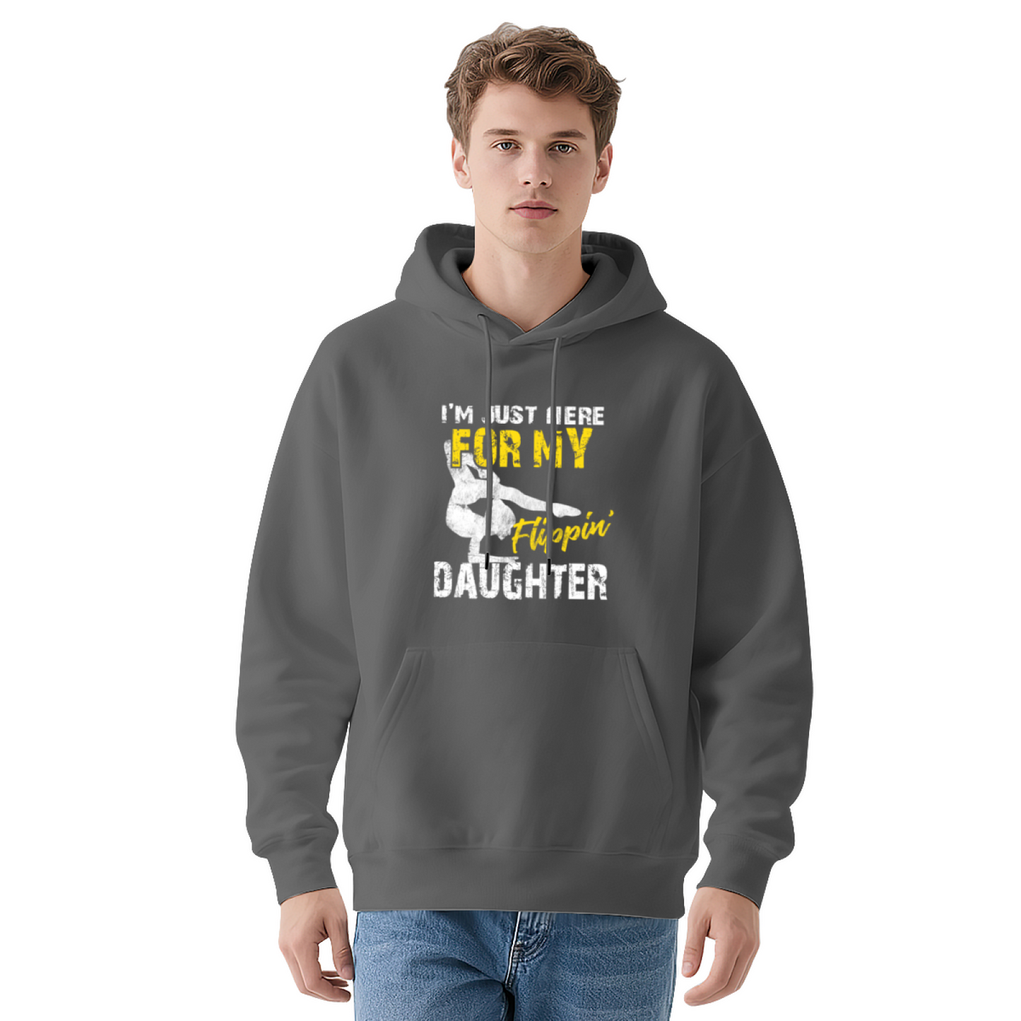 I¡¯m Just Here For My Flipin Daughter Gymnast Red Hoodie, Dad Cozy Proud Top